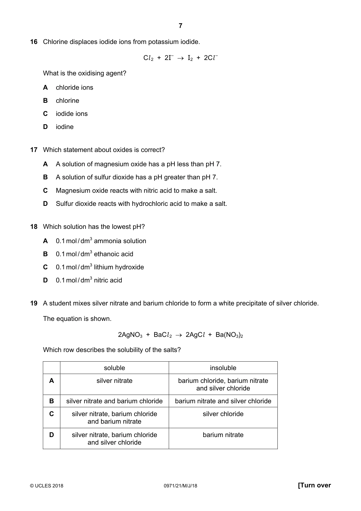Cambridge IGCSE Chemistry (9-1) 0971 2018 May/June Paper 2 · Variant 1 question paper, page 7 of 16