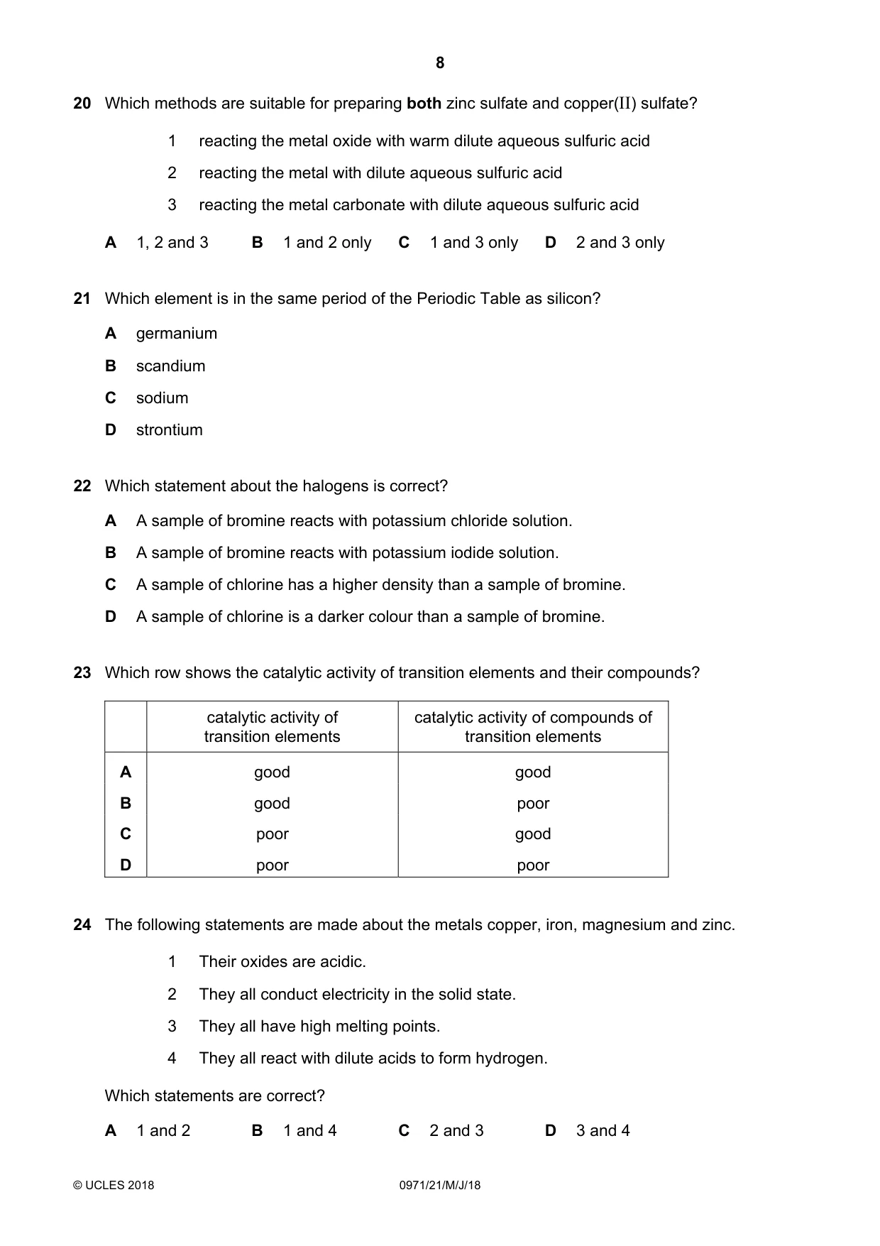 Cambridge IGCSE Chemistry (9-1) 0971 2018 May/June Paper 2 · Variant 1 question paper, page 8 of 16