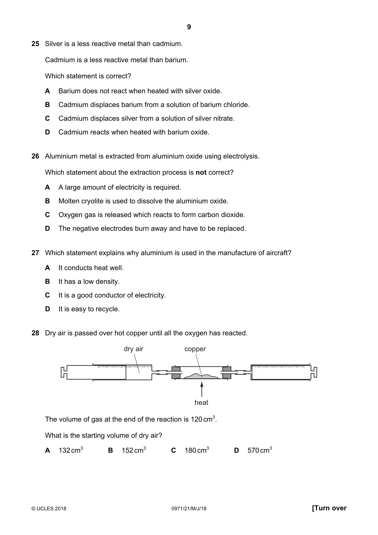 Cambridge IGCSE Chemistry (9-1) 0971 2018 May/June Paper 2 · Variant 1 question paper, page 9 of 16