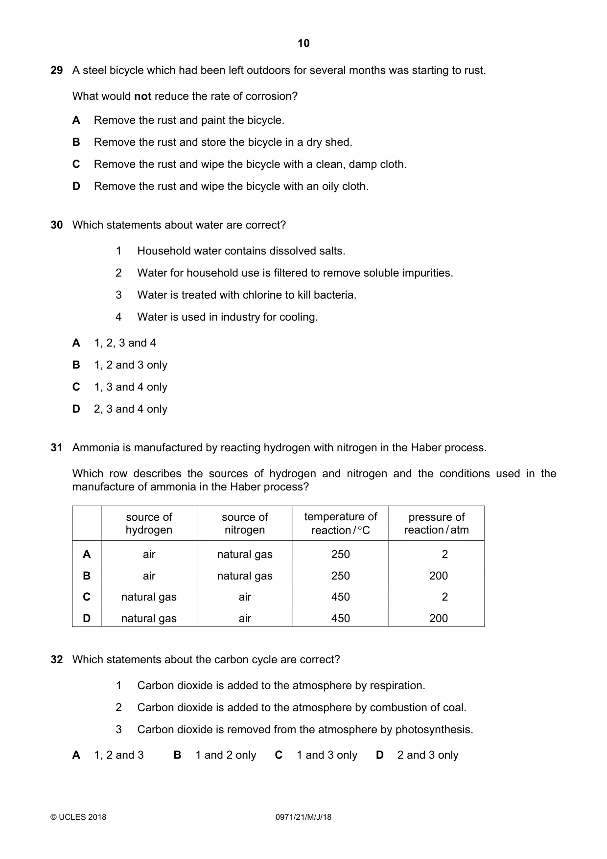 Cambridge IGCSE Chemistry (9-1) 0971 2018 May/June Paper 2 · Variant 1 question paper, page 10 of 16