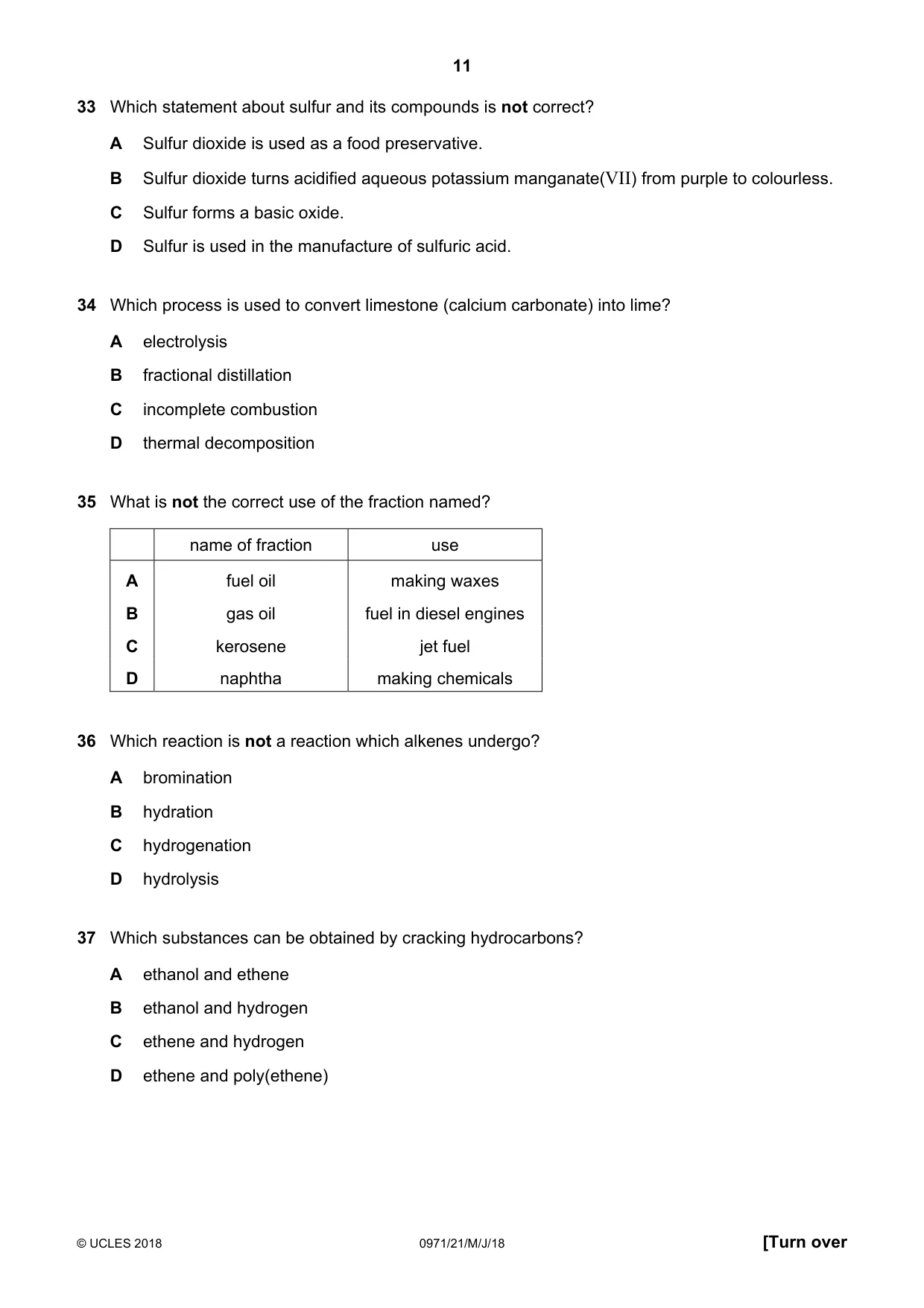 Cambridge IGCSE Chemistry (9-1) 0971 2018 May/June Paper 2 · Variant 1 question paper, page 11 of 16