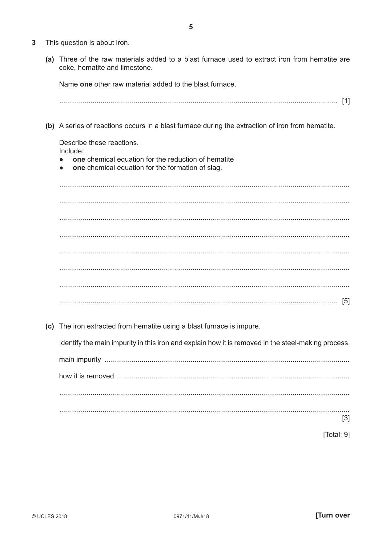 Cambridge IGCSE Chemistry (9-1) 0971 2018 May/June Paper 4 · Variant 1 question paper, page 5 of 12