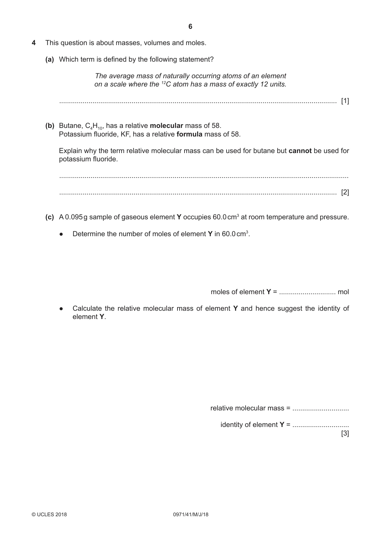 Cambridge IGCSE Chemistry (9-1) 0971 2018 May/June Paper 4 · Variant 1 question paper, page 6 of 12