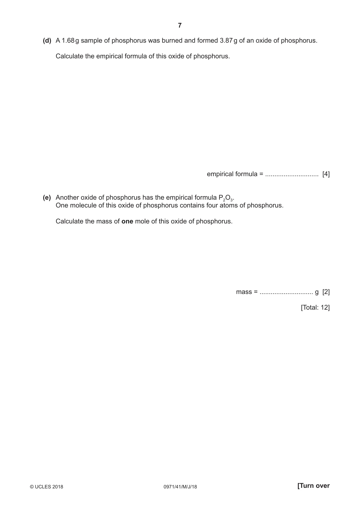 Cambridge IGCSE Chemistry (9-1) 0971 2018 May/June Paper 4 · Variant 1 question paper, page 7 of 12