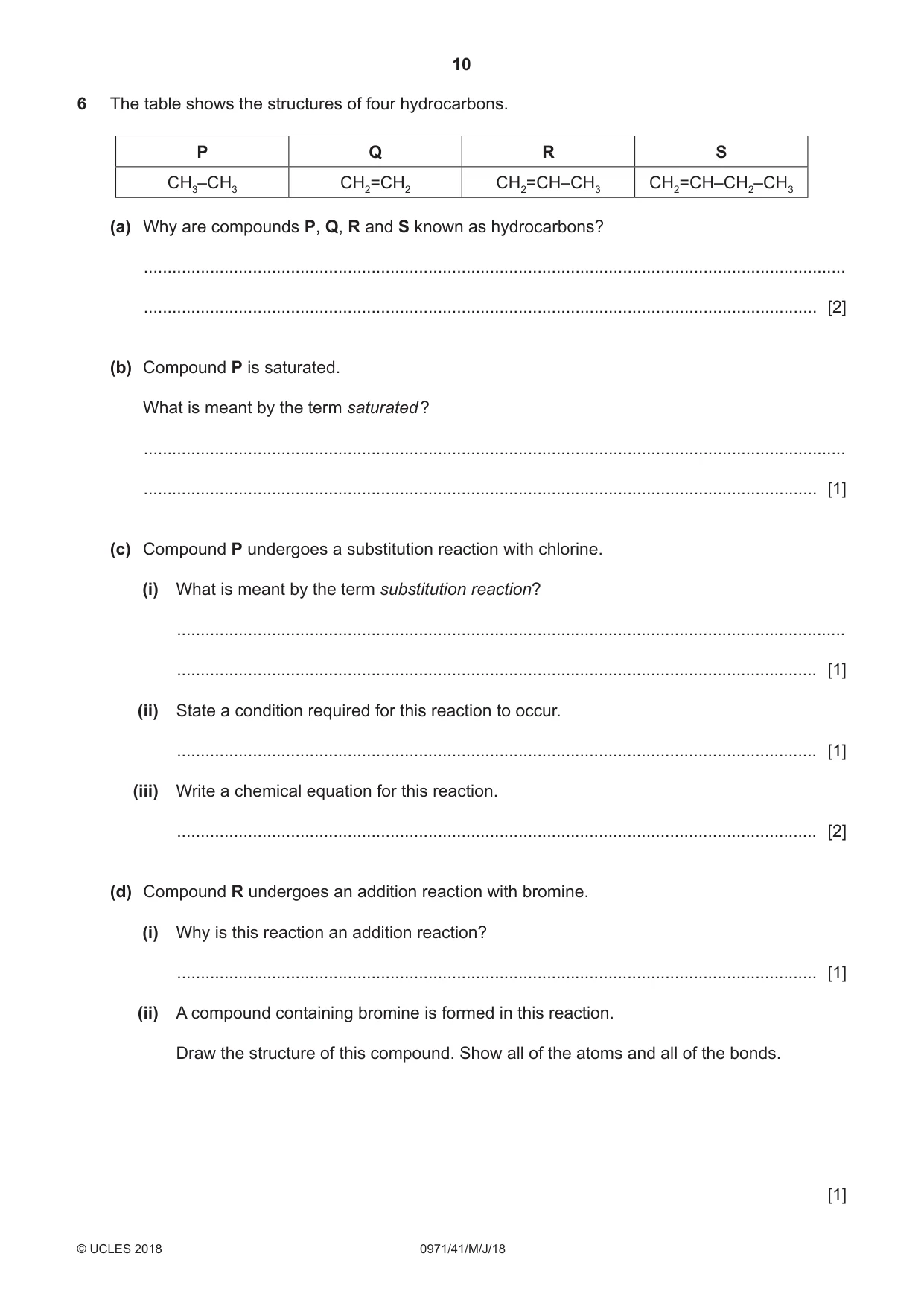 Cambridge IGCSE Chemistry (9-1) 0971 2018 May/June Paper 4 · Variant 1 question paper, page 10 of 12