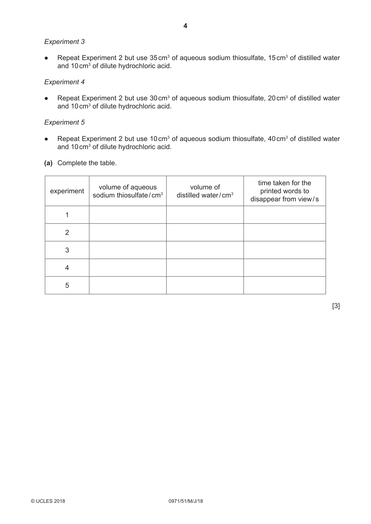 Cambridge IGCSE Chemistry (9-1) 0971 2018 May/June Paper 5 · Variant 1 question paper, page 4 of 12