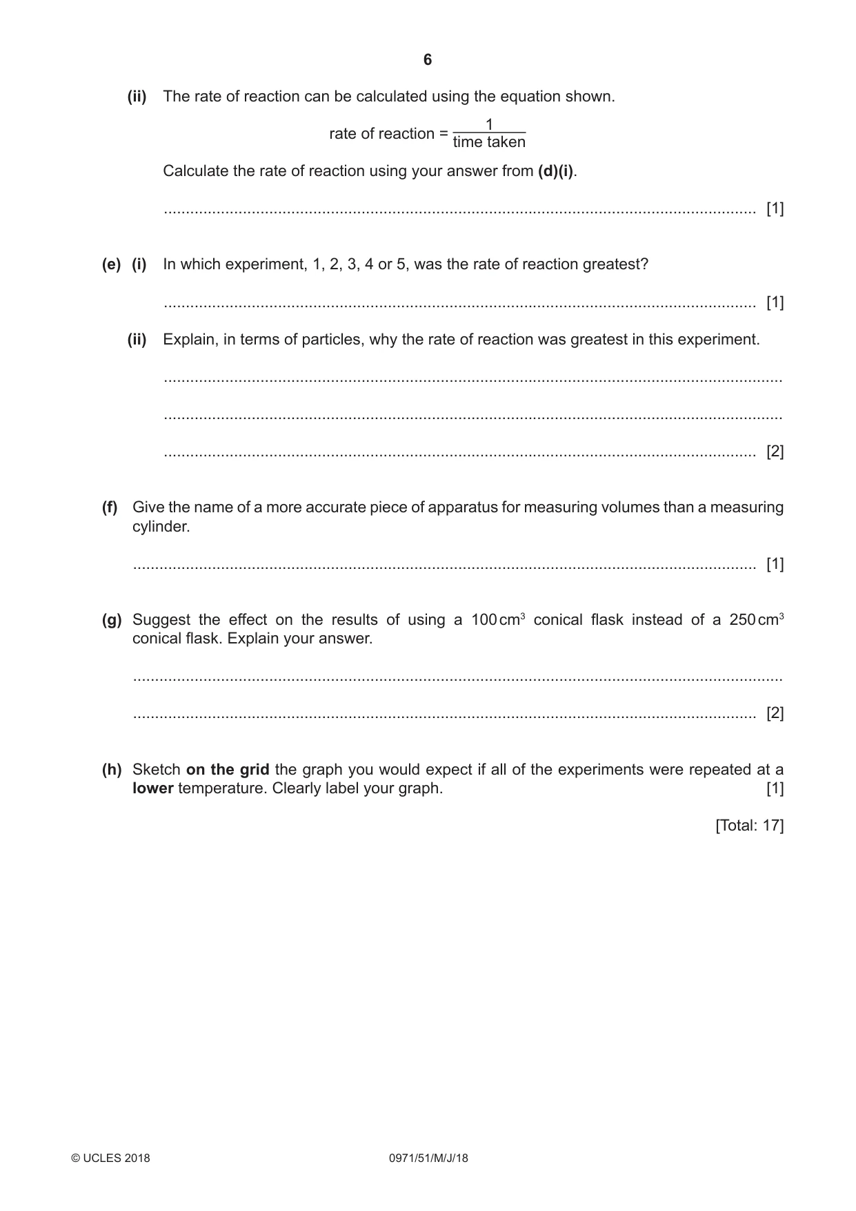 Cambridge IGCSE Chemistry (9-1) 0971 2018 May/June Paper 5 · Variant 1 question paper, page 6 of 12