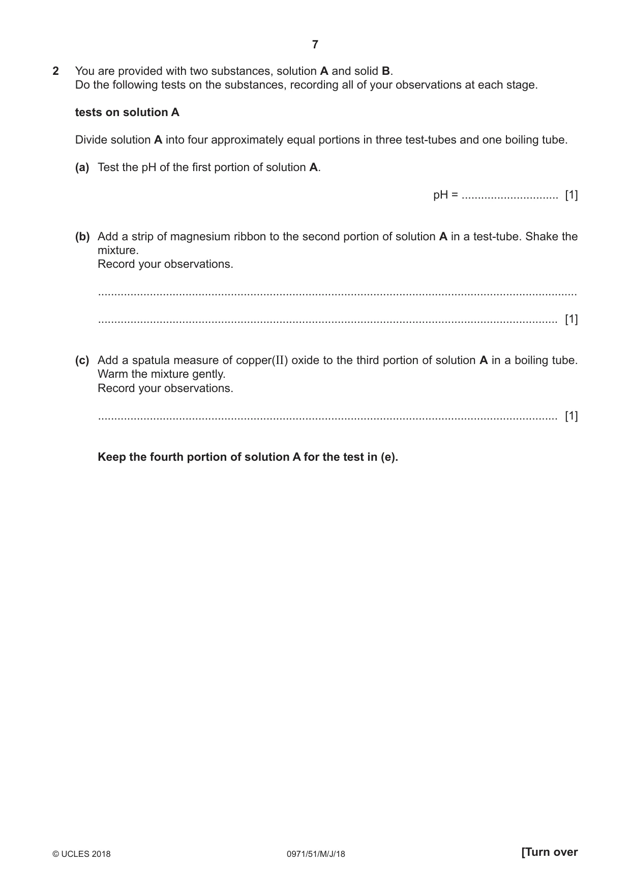 Cambridge IGCSE Chemistry (9-1) 0971 2018 May/June Paper 5 · Variant 1 question paper, page 7 of 12