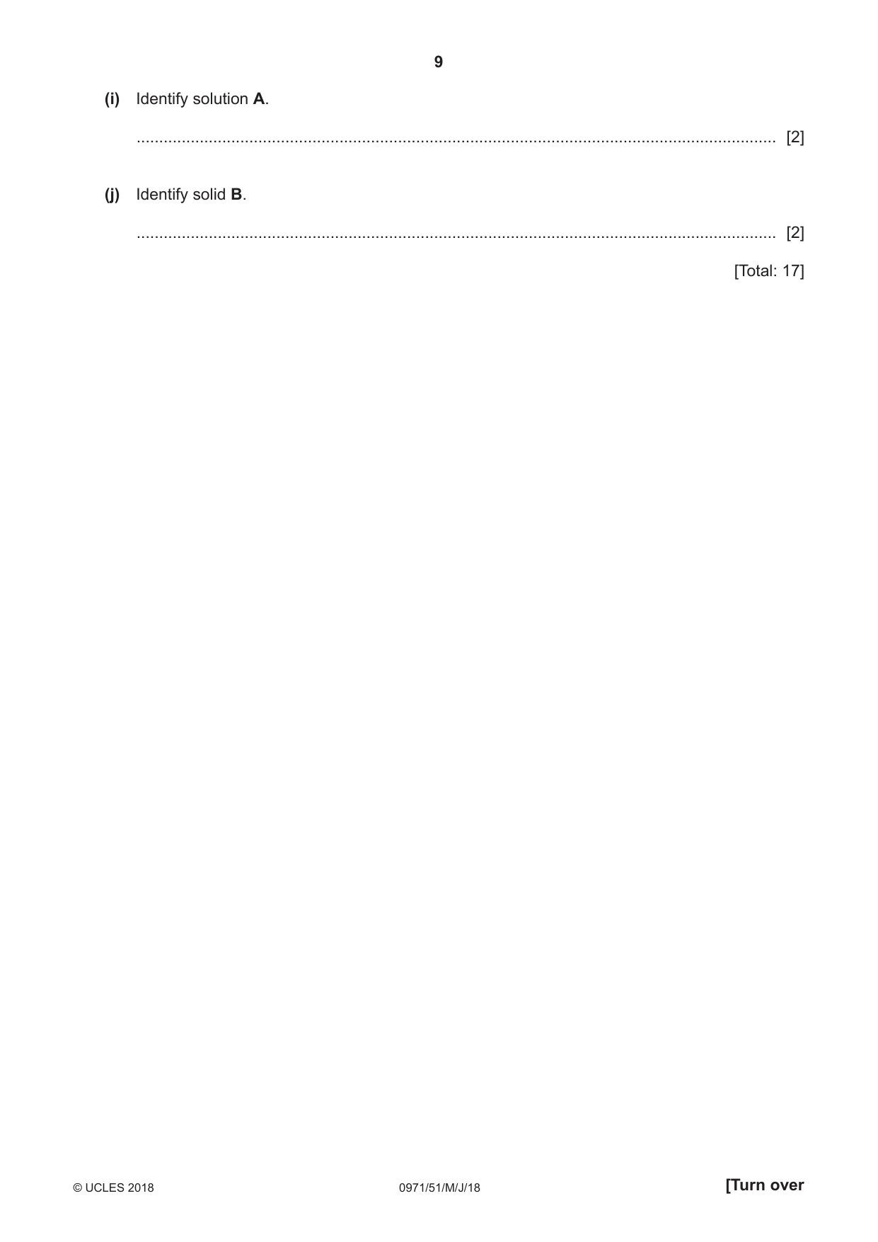 Cambridge IGCSE Chemistry (9-1) 0971 2018 May/June Paper 5 · Variant 1 question paper, page 9 of 12