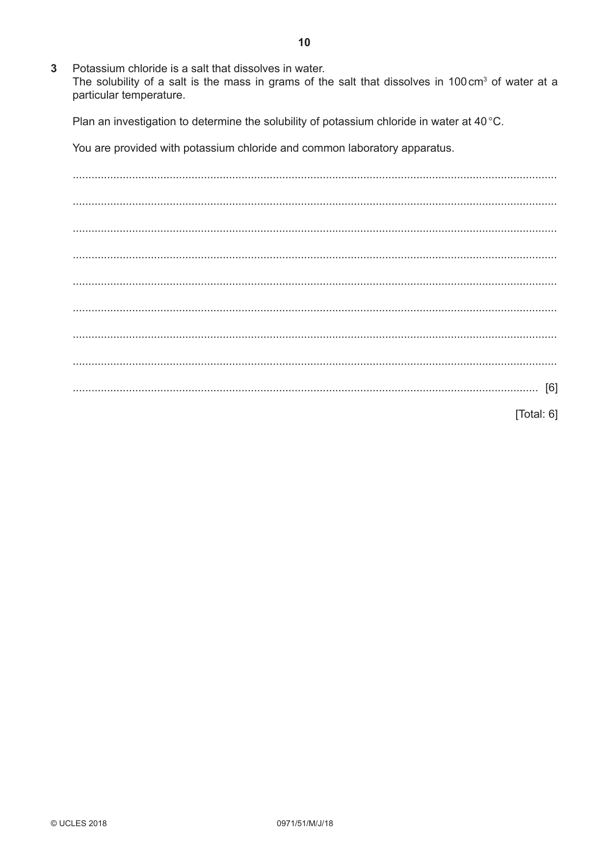 Cambridge IGCSE Chemistry (9-1) 0971 2018 May/June Paper 5 · Variant 1 question paper, page 10 of 12