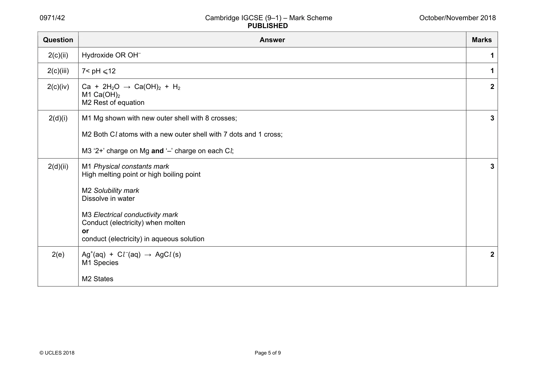 Mark scheme, page 5 of 9