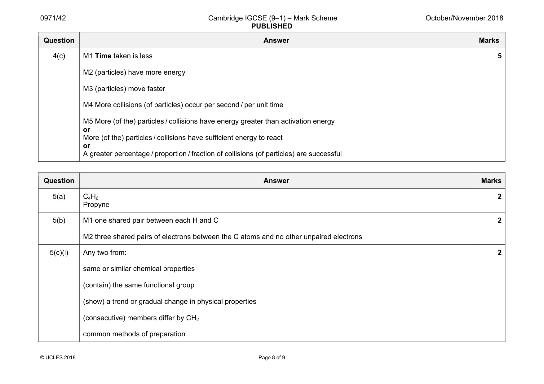 Mark scheme, page 8 of 9