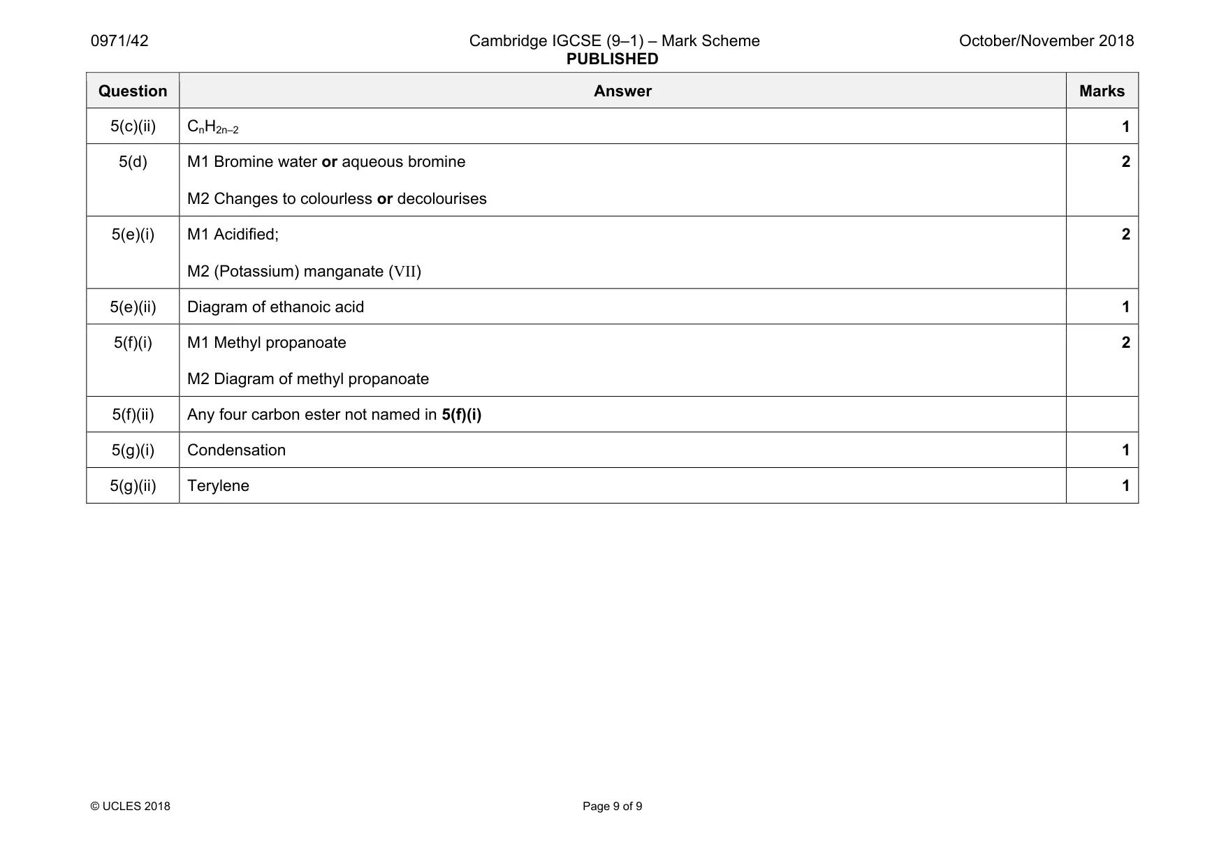 Mark scheme, page 9 of 9