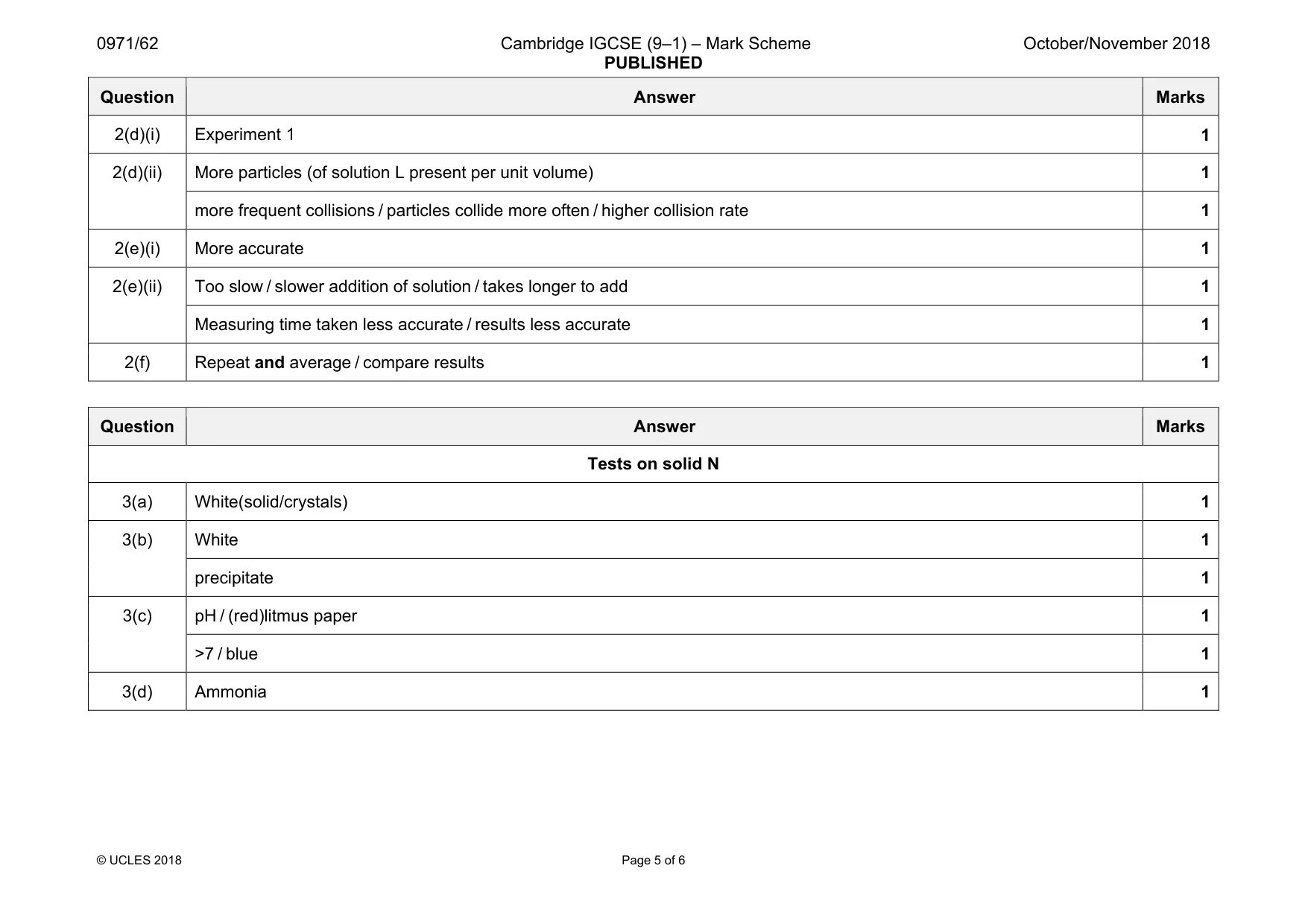 Mark scheme, page 5 of 6