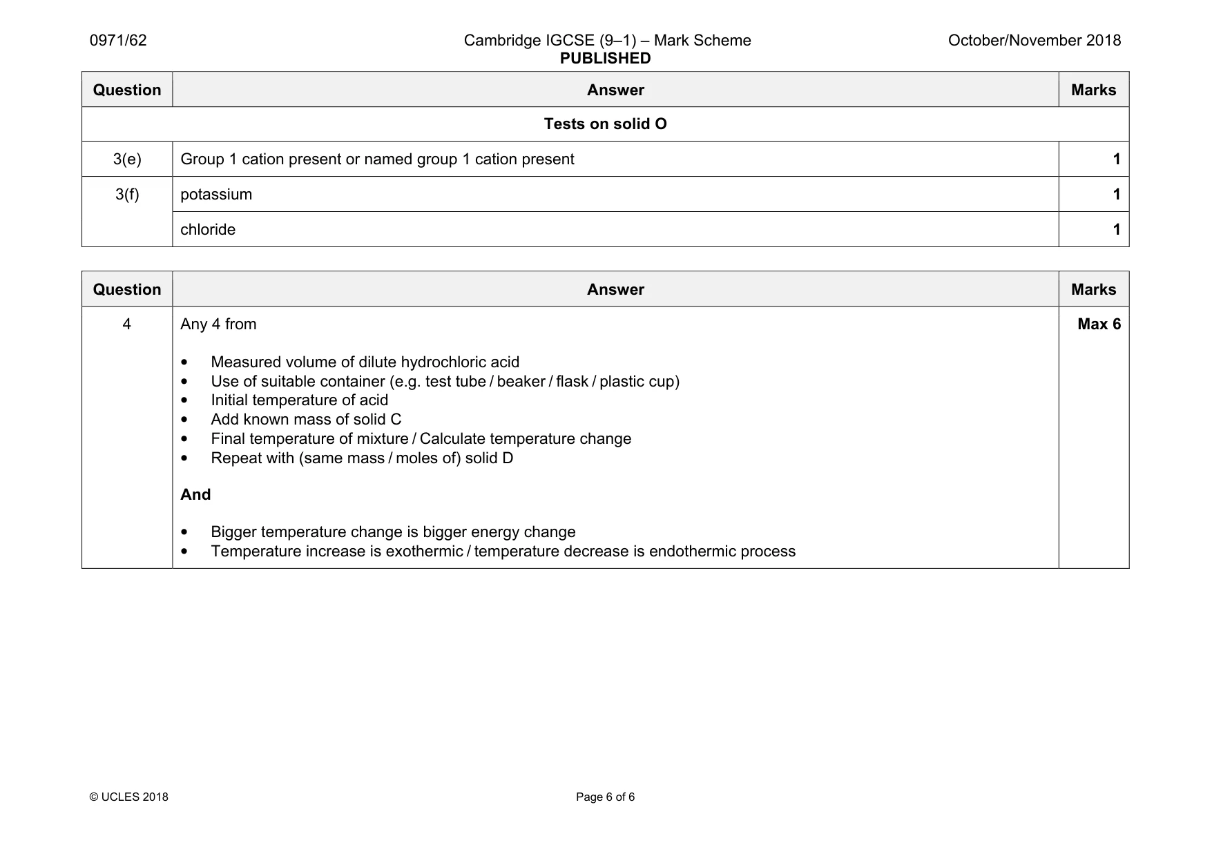 Mark scheme, page 6 of 6