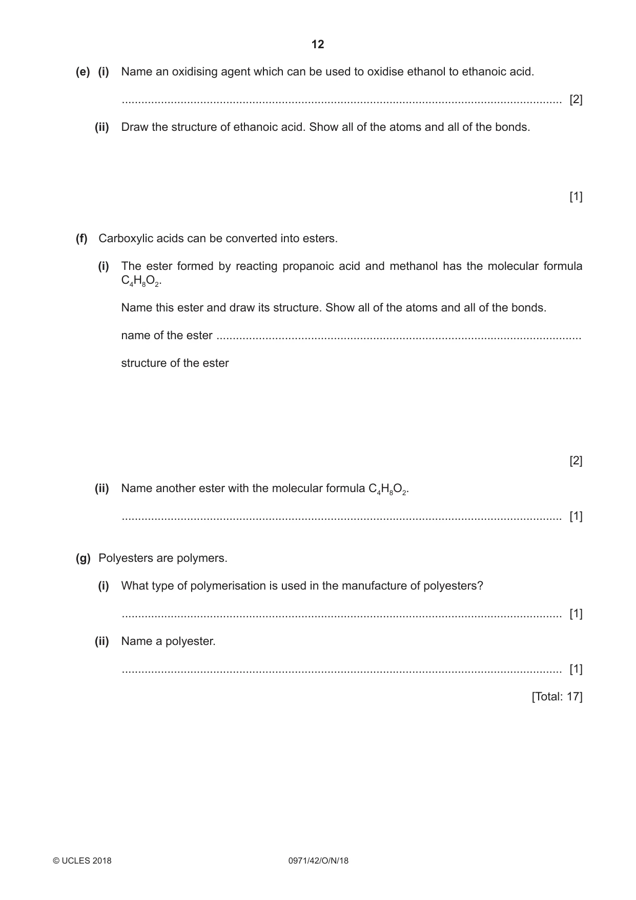 Cambridge IGCSE Chemistry (9-1) 0971 2018 Oct/Nov Paper 4 · Variant 2 question paper, page 12 of 16