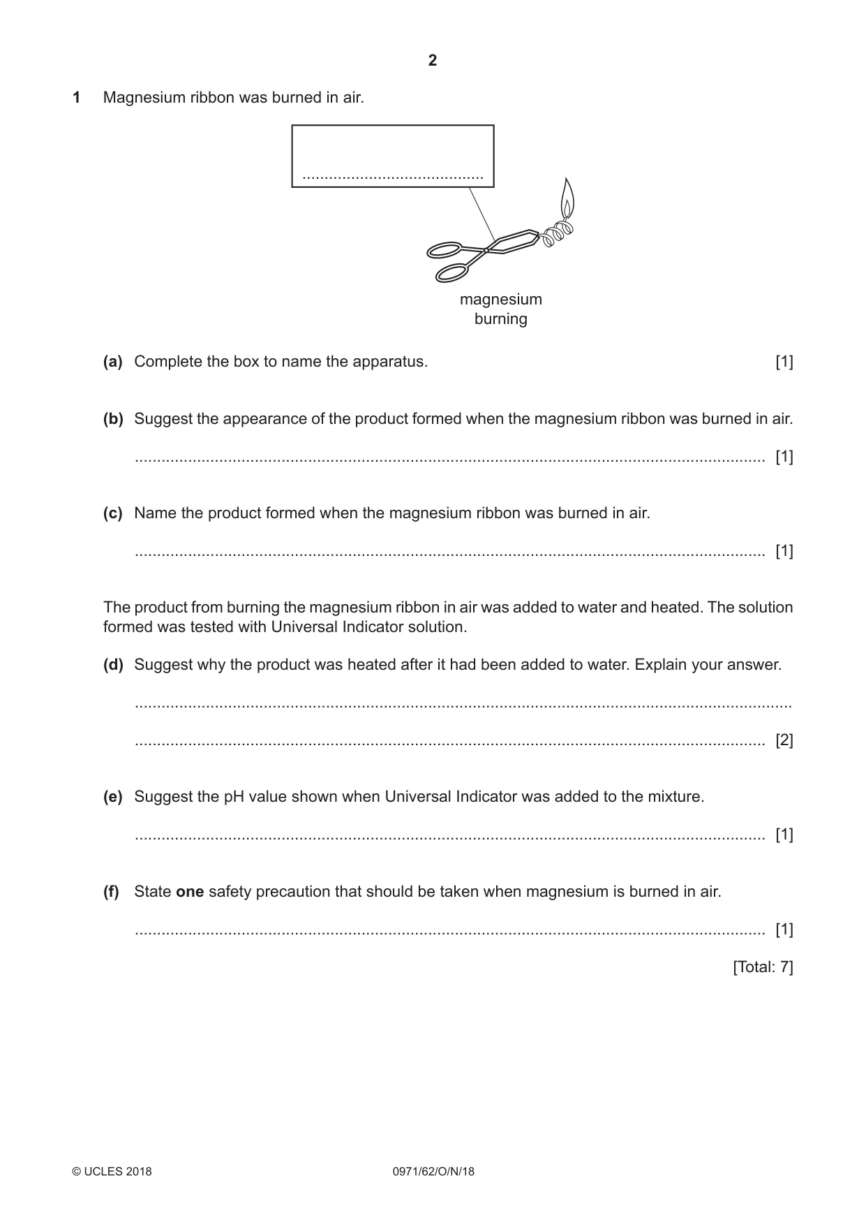 Cambridge IGCSE Chemistry (9-1) 0971 2018 Oct/Nov Paper 6 · Variant 2 question paper, page 2 of 12
