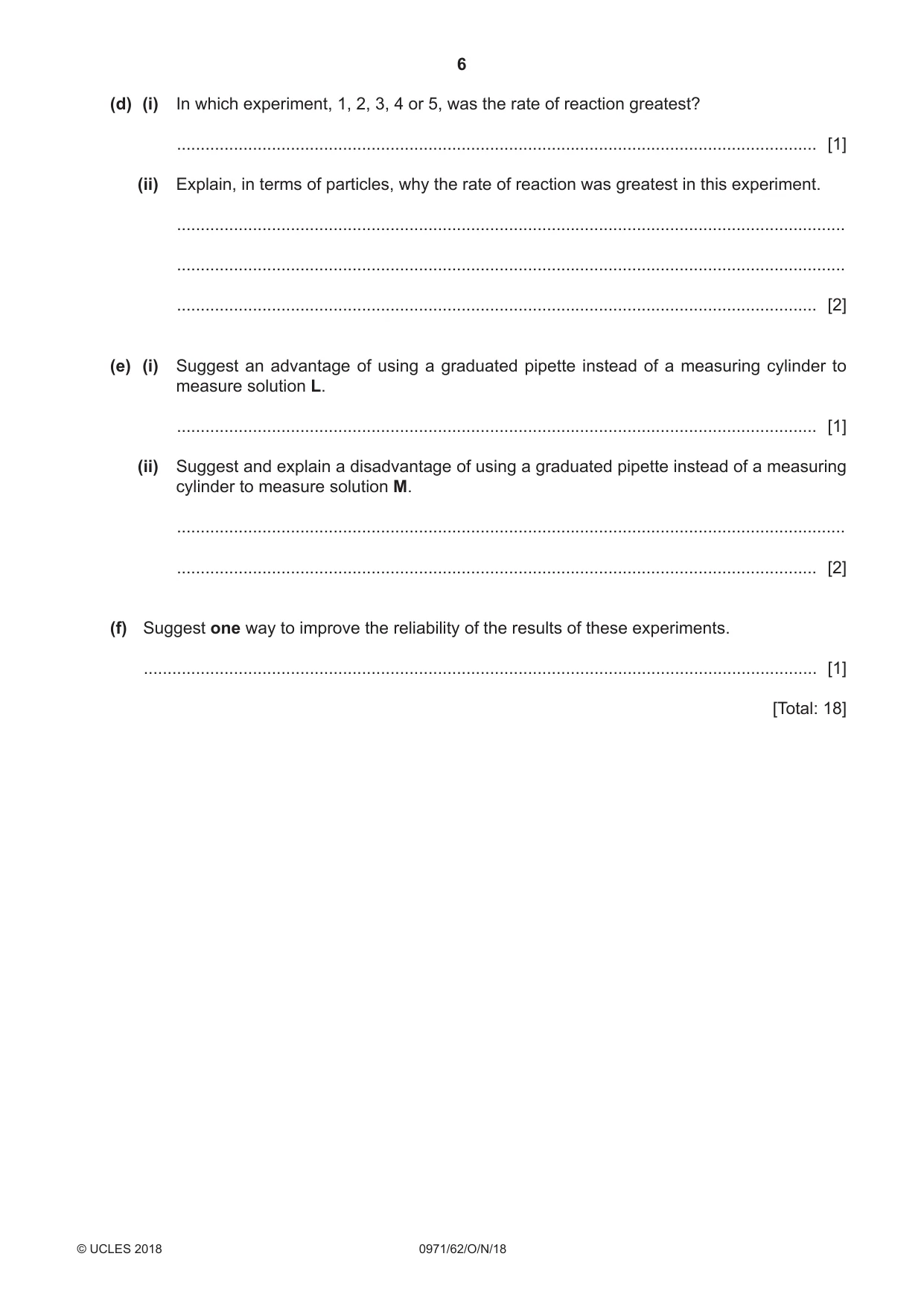 Cambridge IGCSE Chemistry (9-1) 0971 2018 Oct/Nov Paper 6 · Variant 2 question paper, page 6 of 12