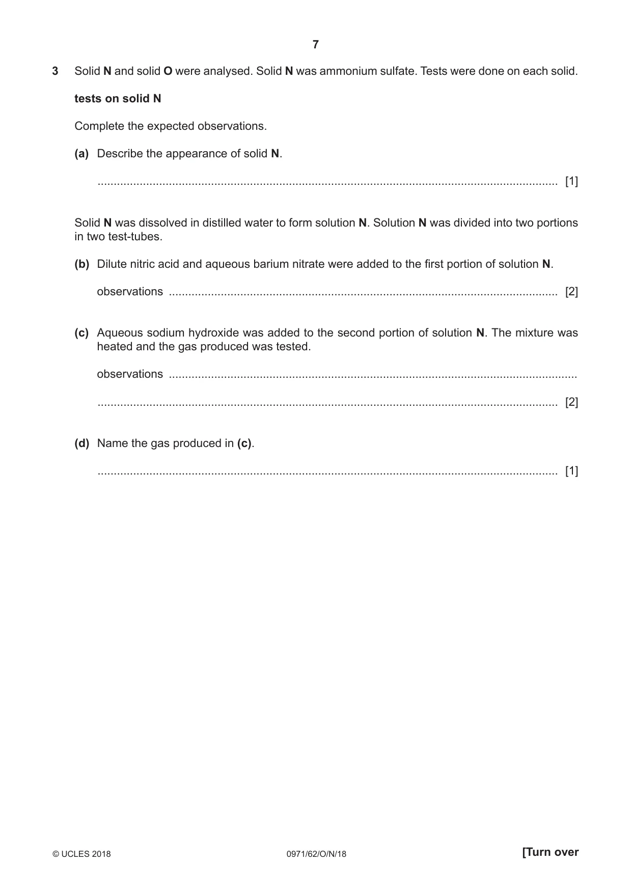 Cambridge IGCSE Chemistry (9-1) 0971 2018 Oct/Nov Paper 6 · Variant 2 question paper, page 7 of 12