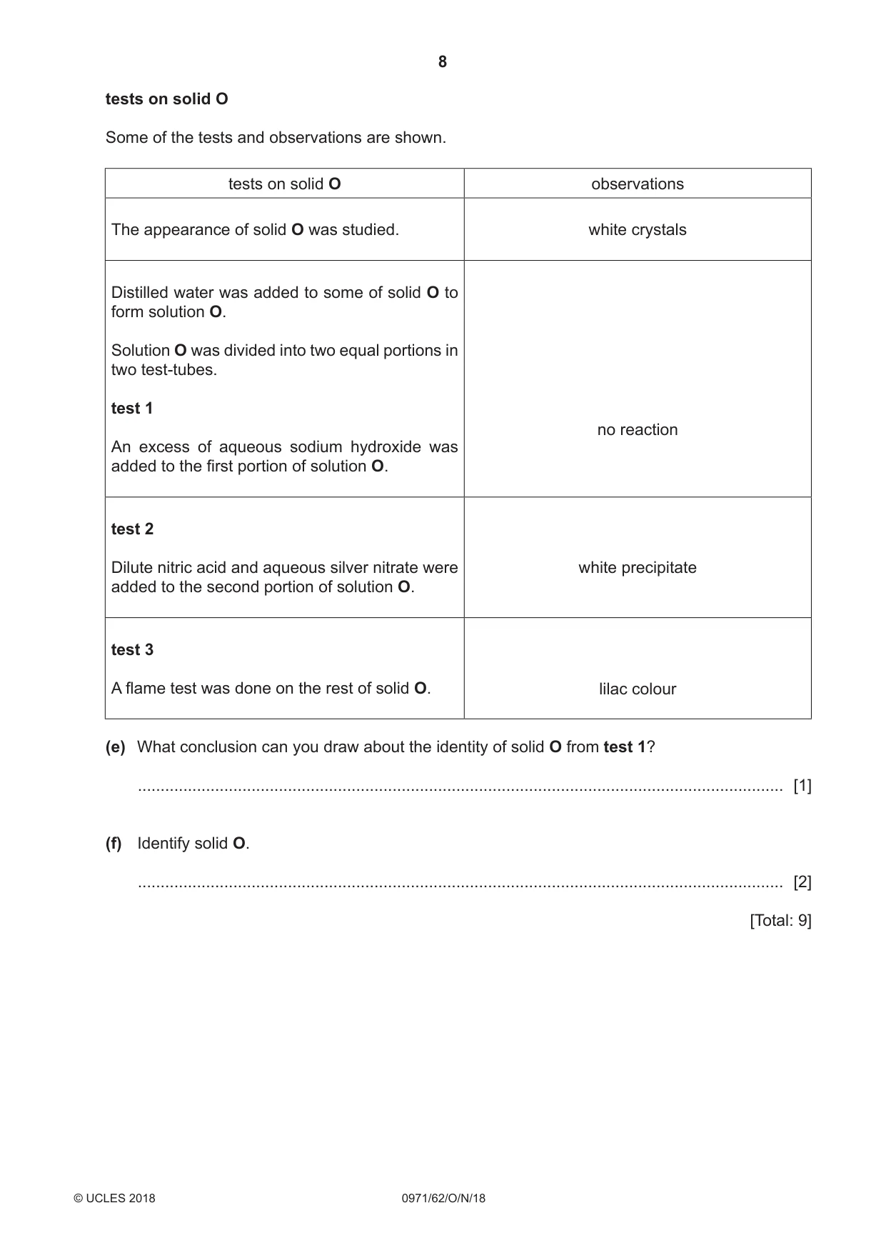 Cambridge IGCSE Chemistry (9-1) 0971 2018 Oct/Nov Paper 6 · Variant 2 question paper, page 8 of 12