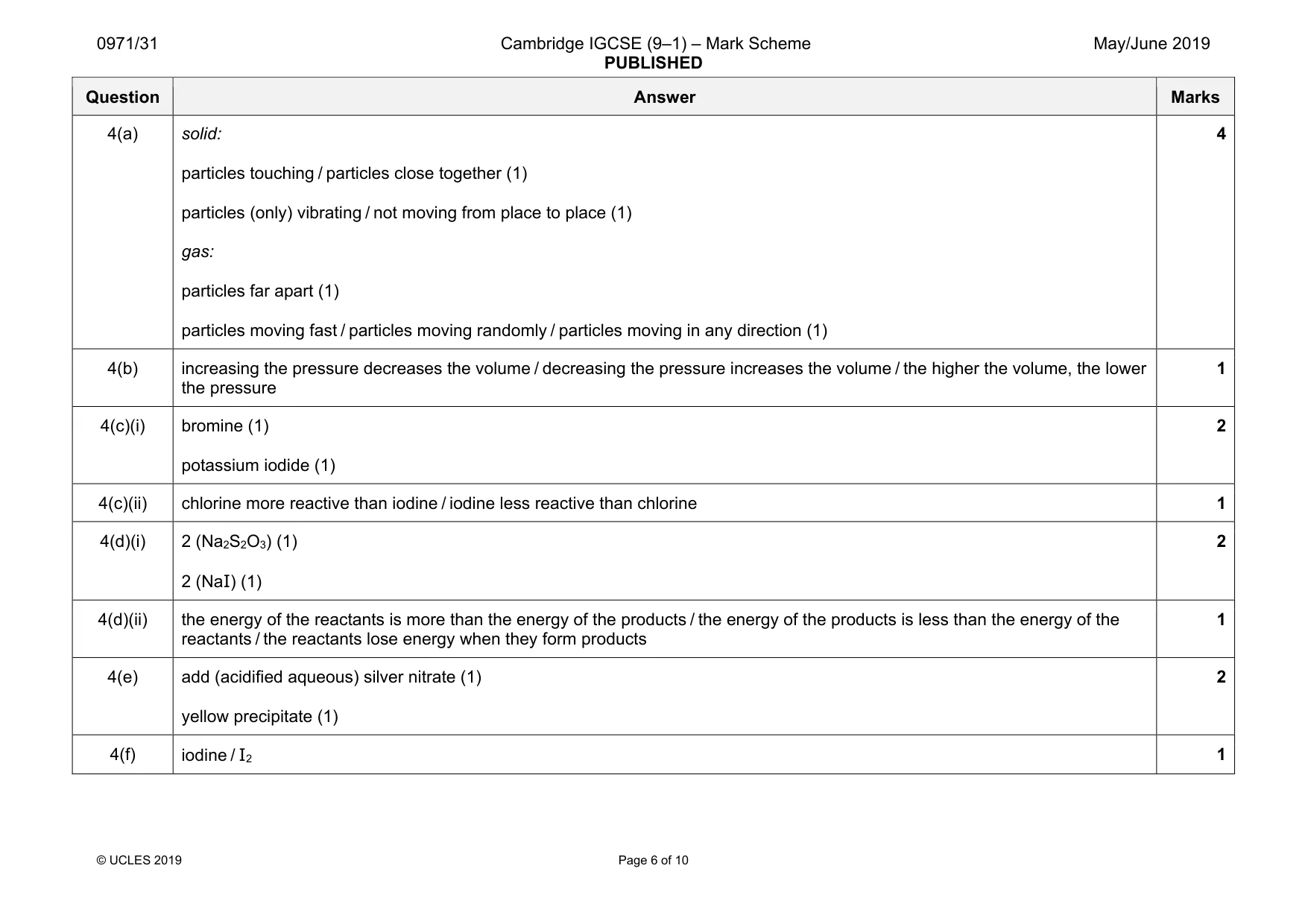 Mark scheme, page 6 of 10