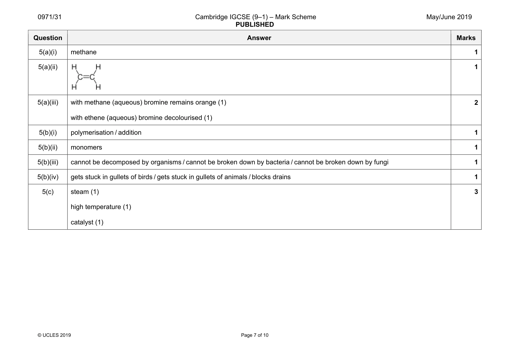 Mark scheme, page 7 of 10