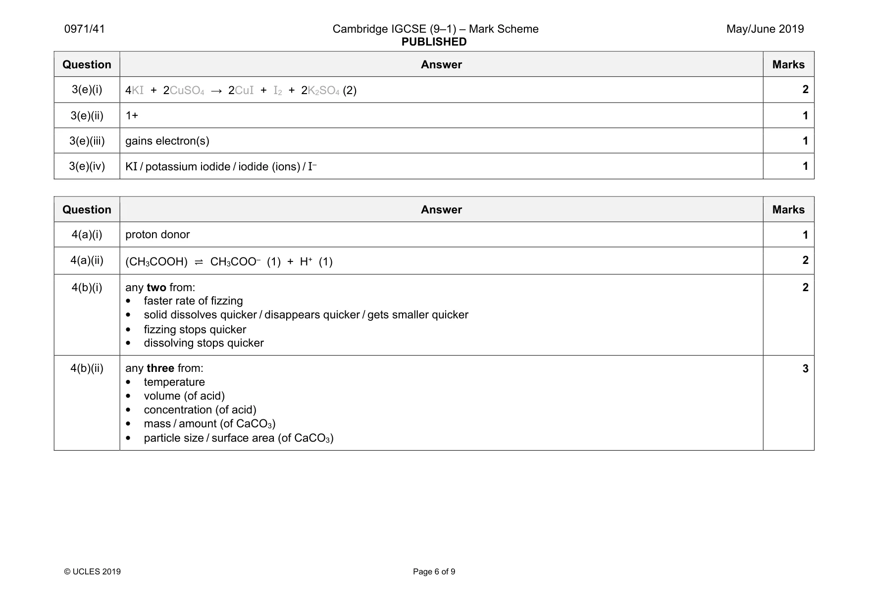 Mark scheme, page 6 of 9