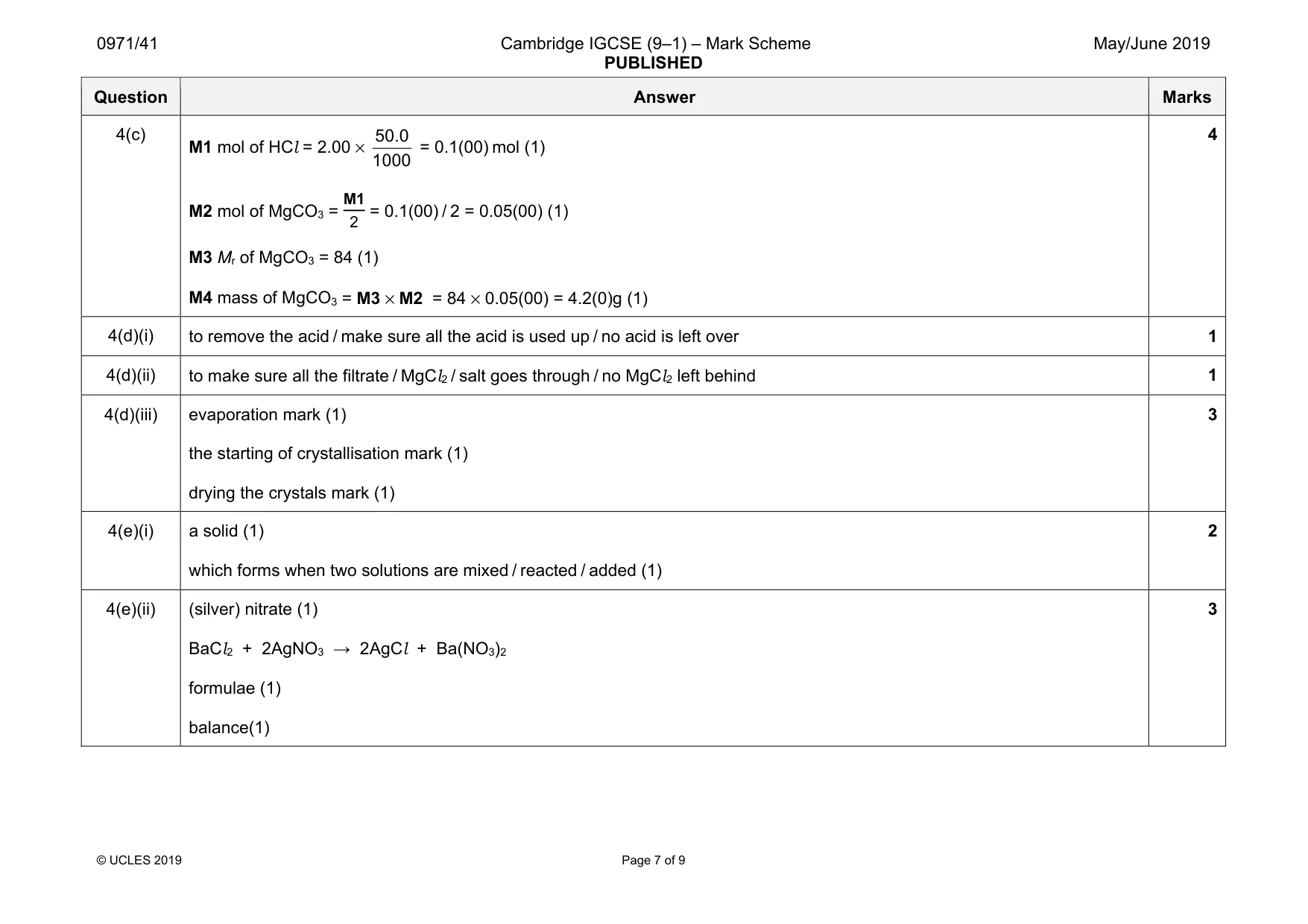 Mark scheme, page 7 of 9