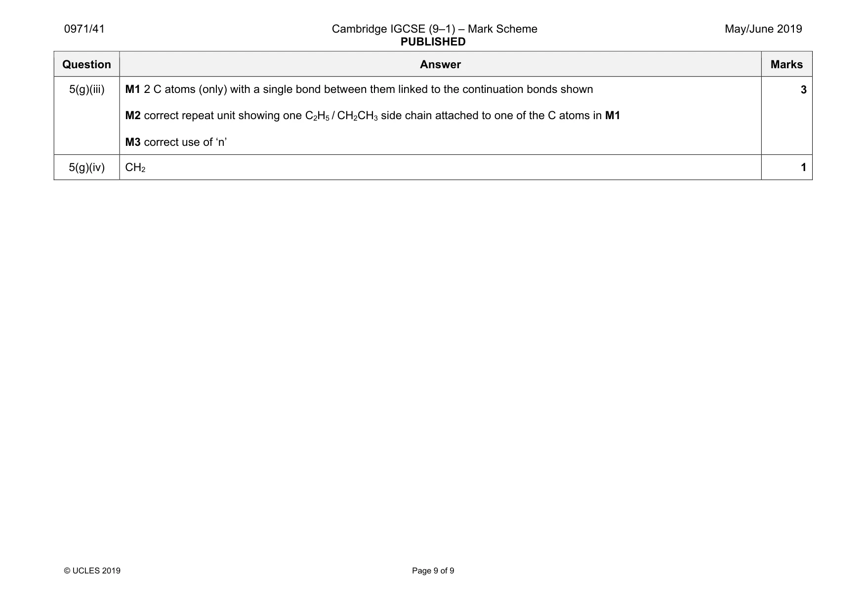 Mark scheme, page 9 of 9
