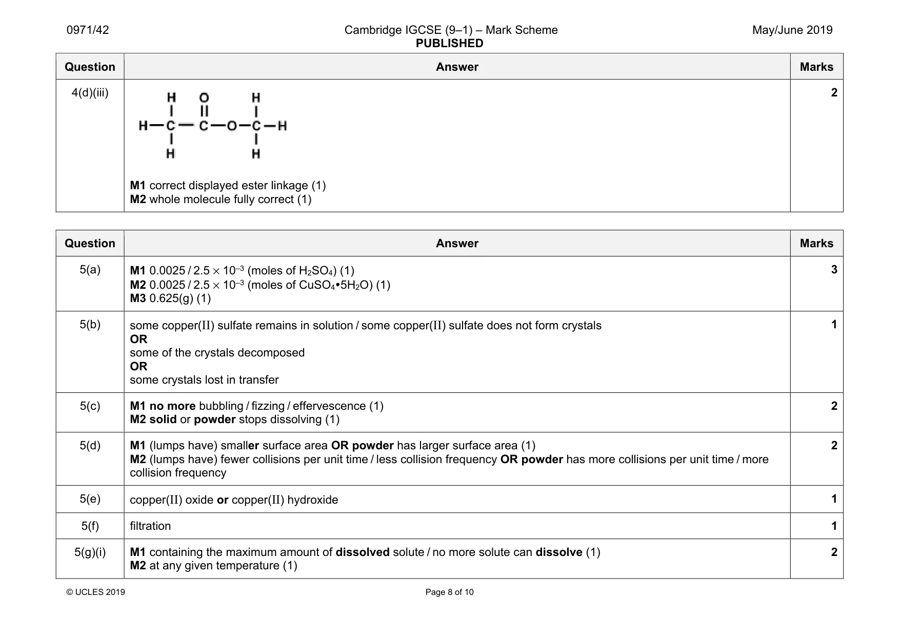 Mark scheme, page 8 of 10