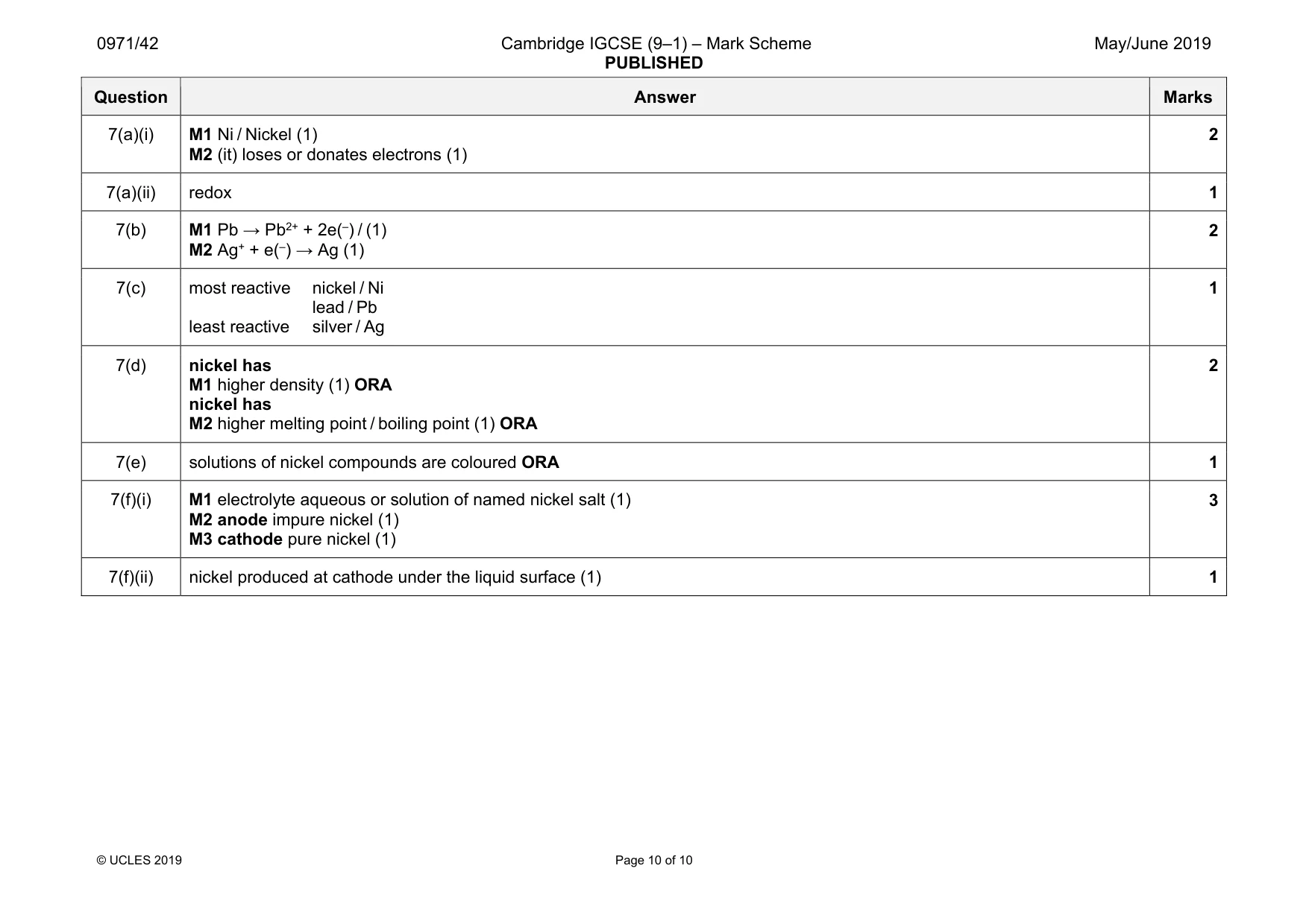 Mark scheme, page 10 of 10