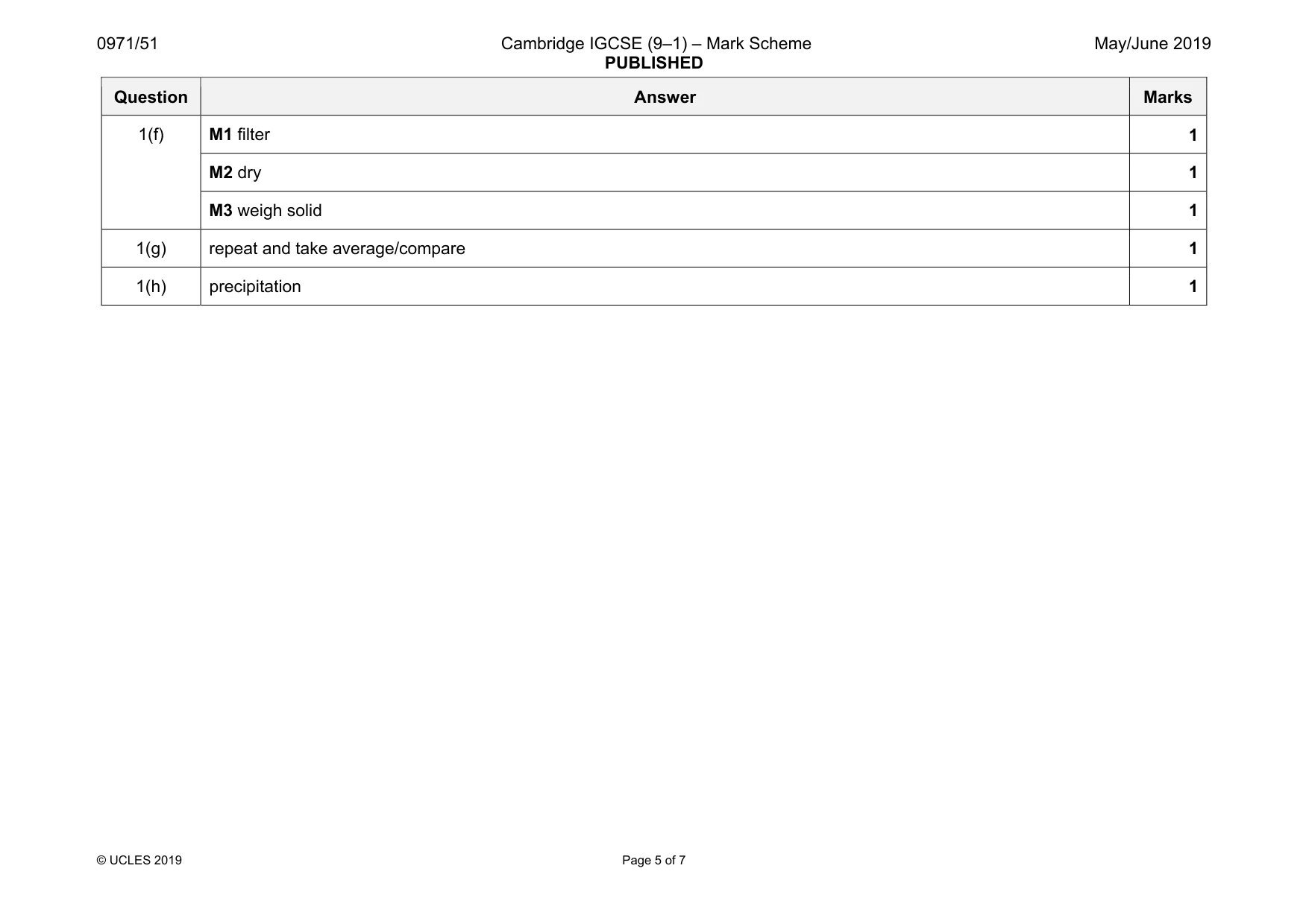 Mark scheme, page 5 of 7