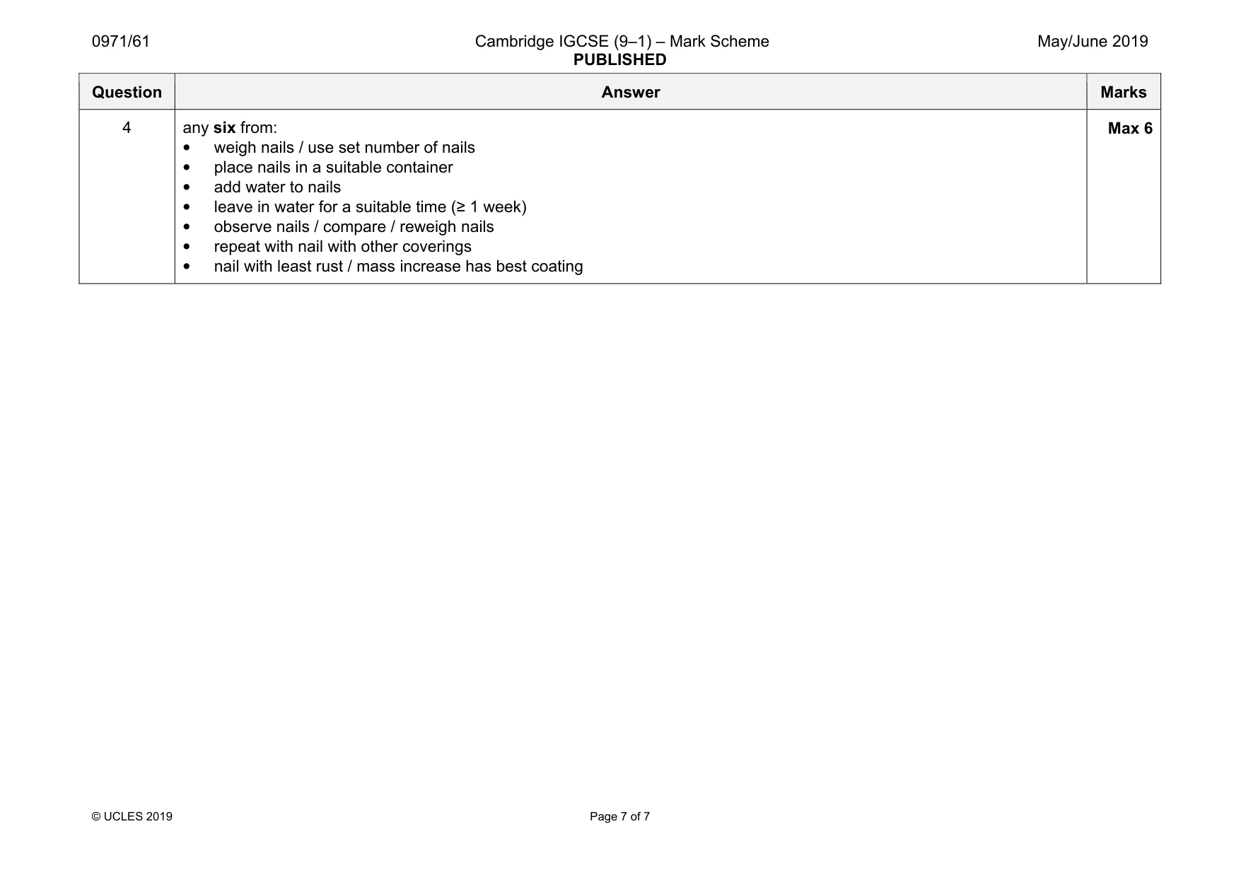 Mark scheme, page 7 of 7