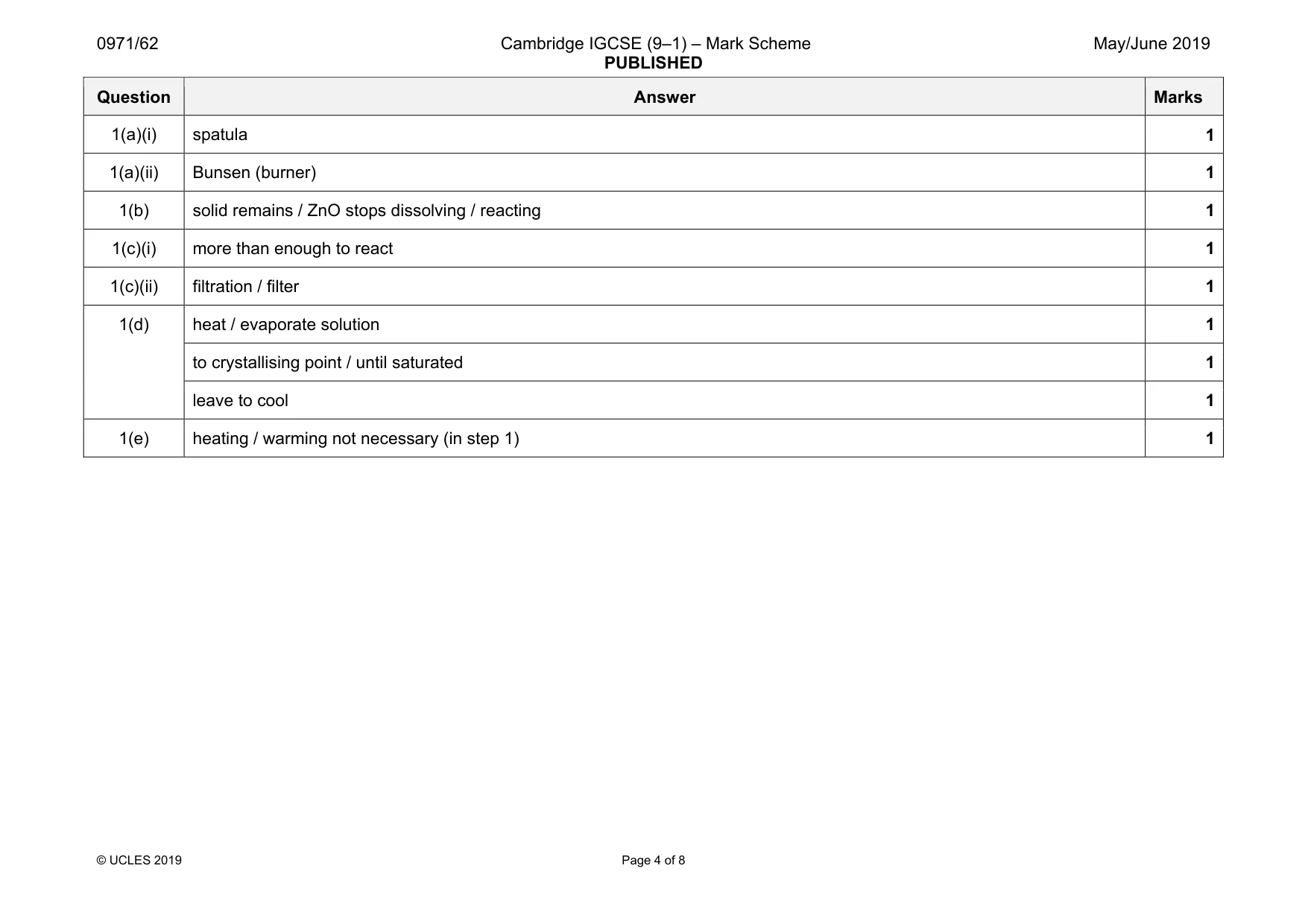 Mark scheme, page 4 of 8