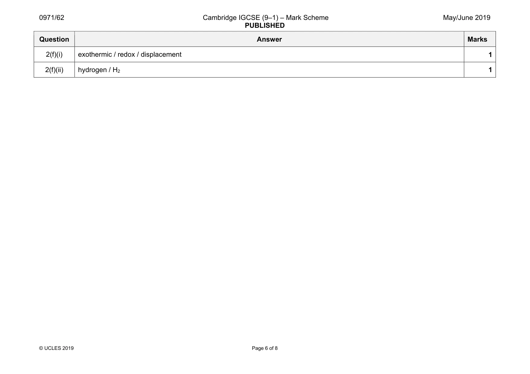 Mark scheme, page 6 of 8