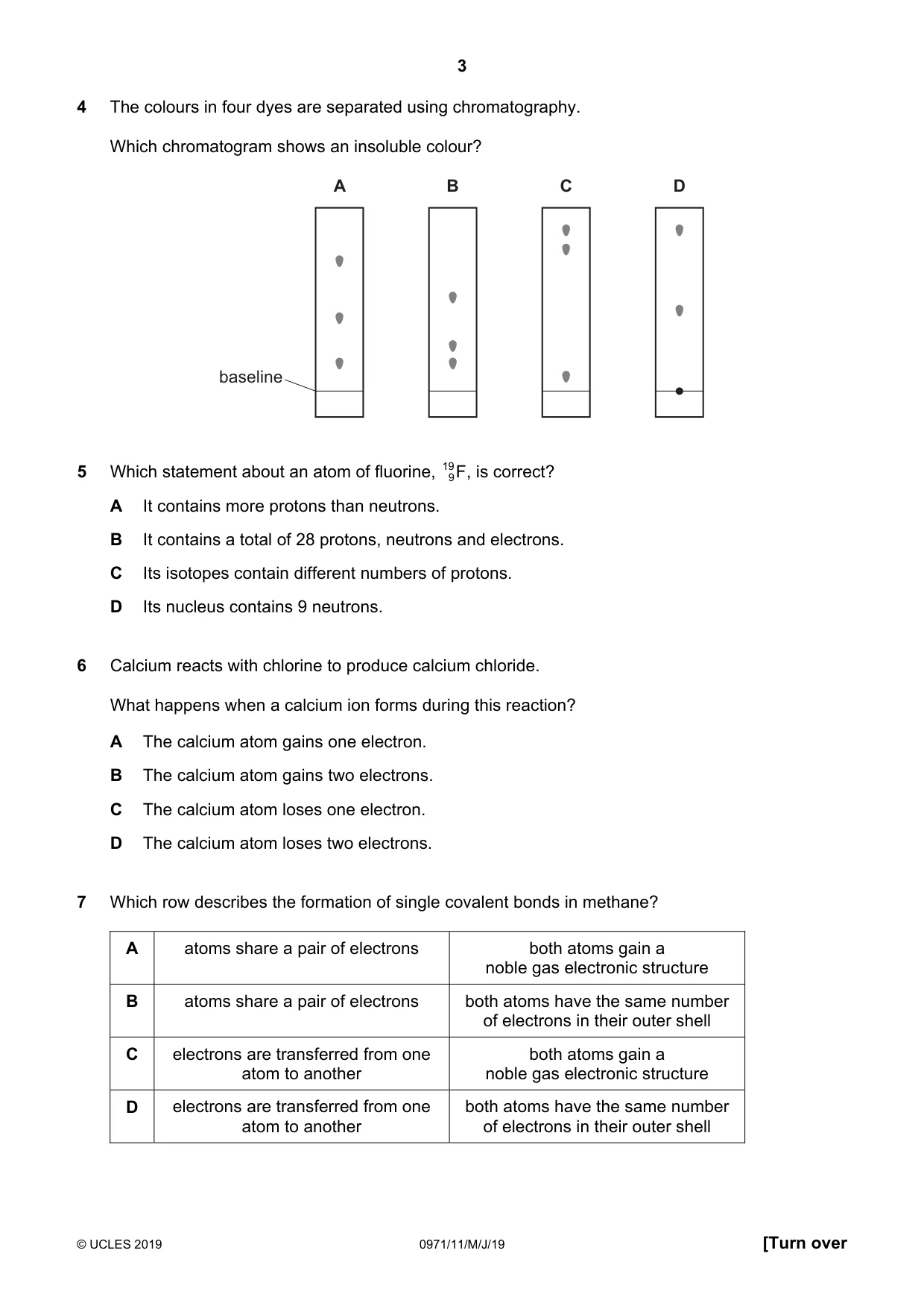 Cambridge IGCSE Chemistry (9-1) 0971 2019 May/June Paper 1 · Variant 1 question paper, page 3 of 16