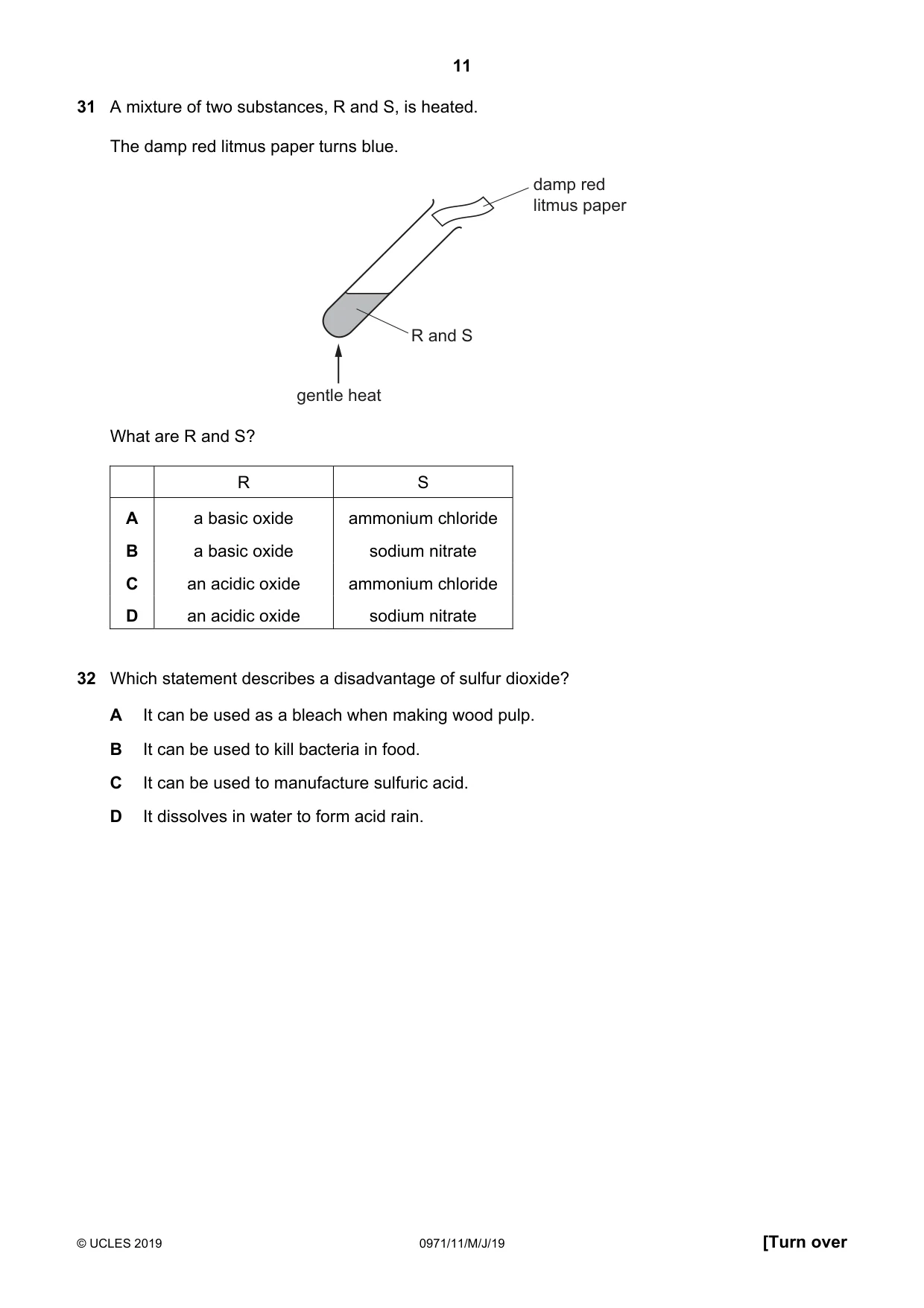 Cambridge IGCSE Chemistry (9-1) 0971 2019 May/June Paper 1 · Variant 1 question paper, page 11 of 16
