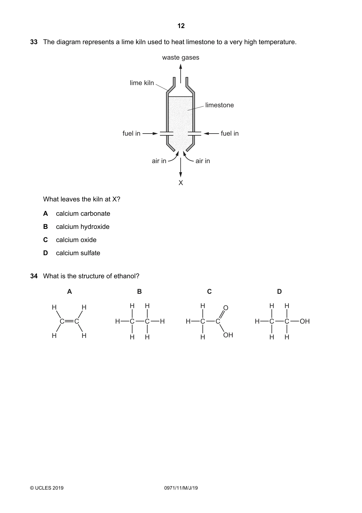 Cambridge IGCSE Chemistry (9-1) 0971 2019 May/June Paper 1 · Variant 1 question paper, page 12 of 16