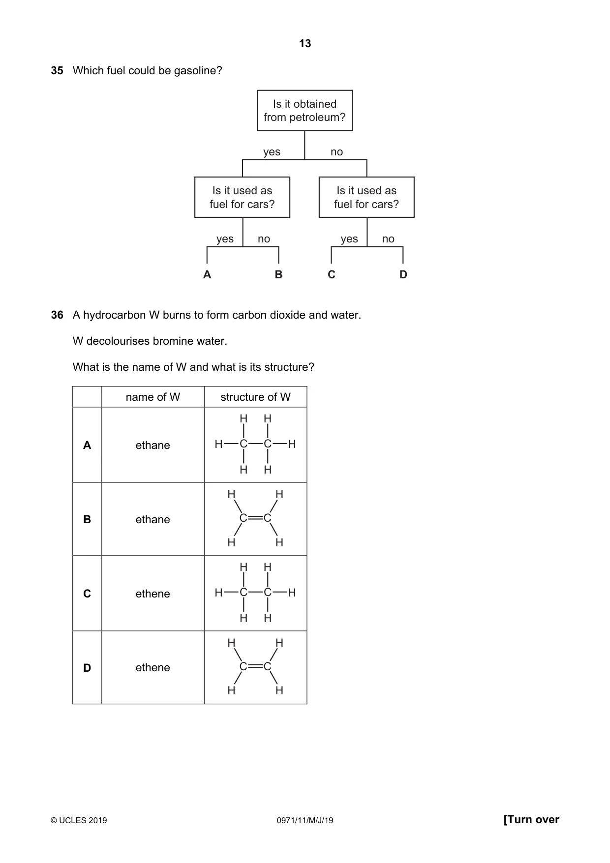 Cambridge IGCSE Chemistry (9-1) 0971 2019 May/June Paper 1 · Variant 1 question paper, page 13 of 16