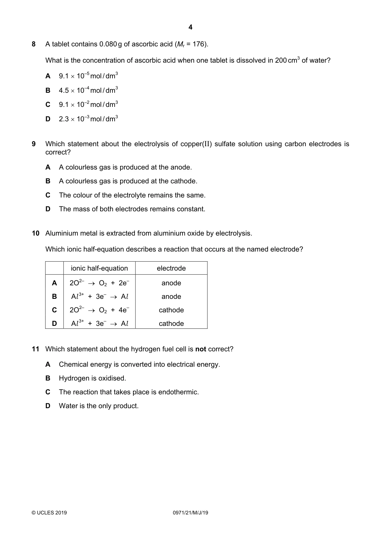 Cambridge IGCSE Chemistry (9-1) 0971 2019 May/June Paper 2 · Variant 1 question paper, page 4 of 16