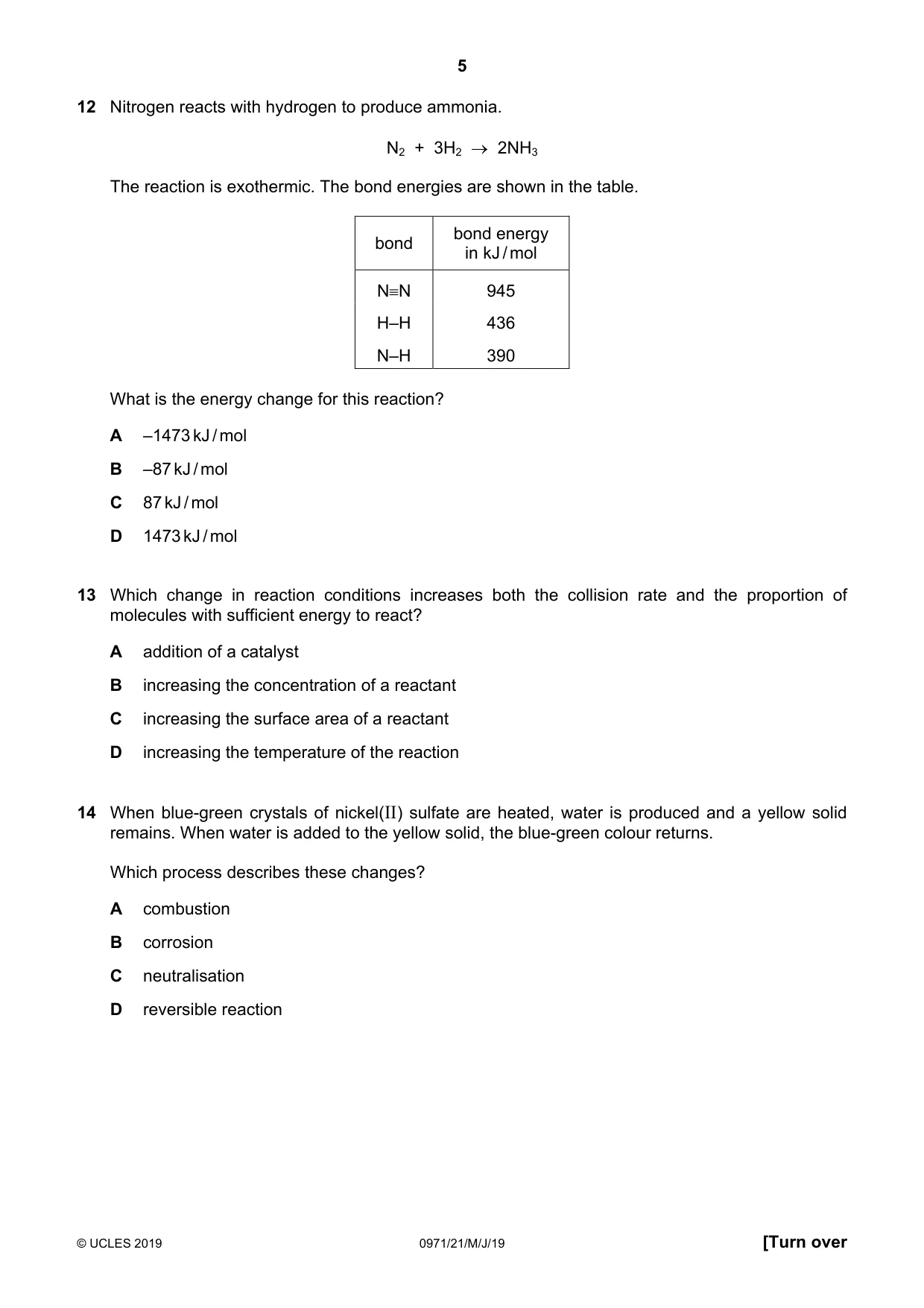 Cambridge IGCSE Chemistry (9-1) 0971 2019 May/June Paper 2 · Variant 1 question paper, page 5 of 16