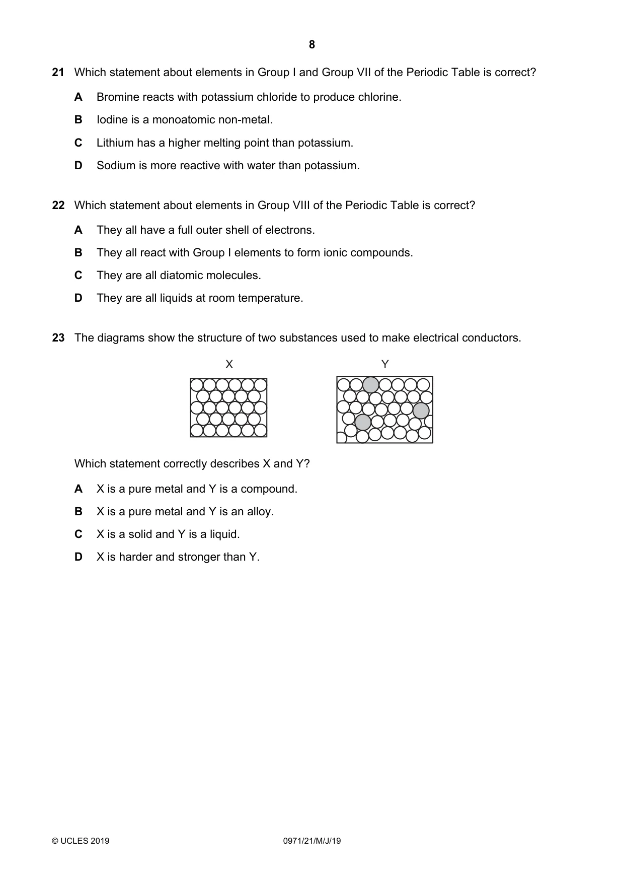 Cambridge IGCSE Chemistry (9-1) 0971 2019 May/June Paper 2 · Variant 1 question paper, page 8 of 16