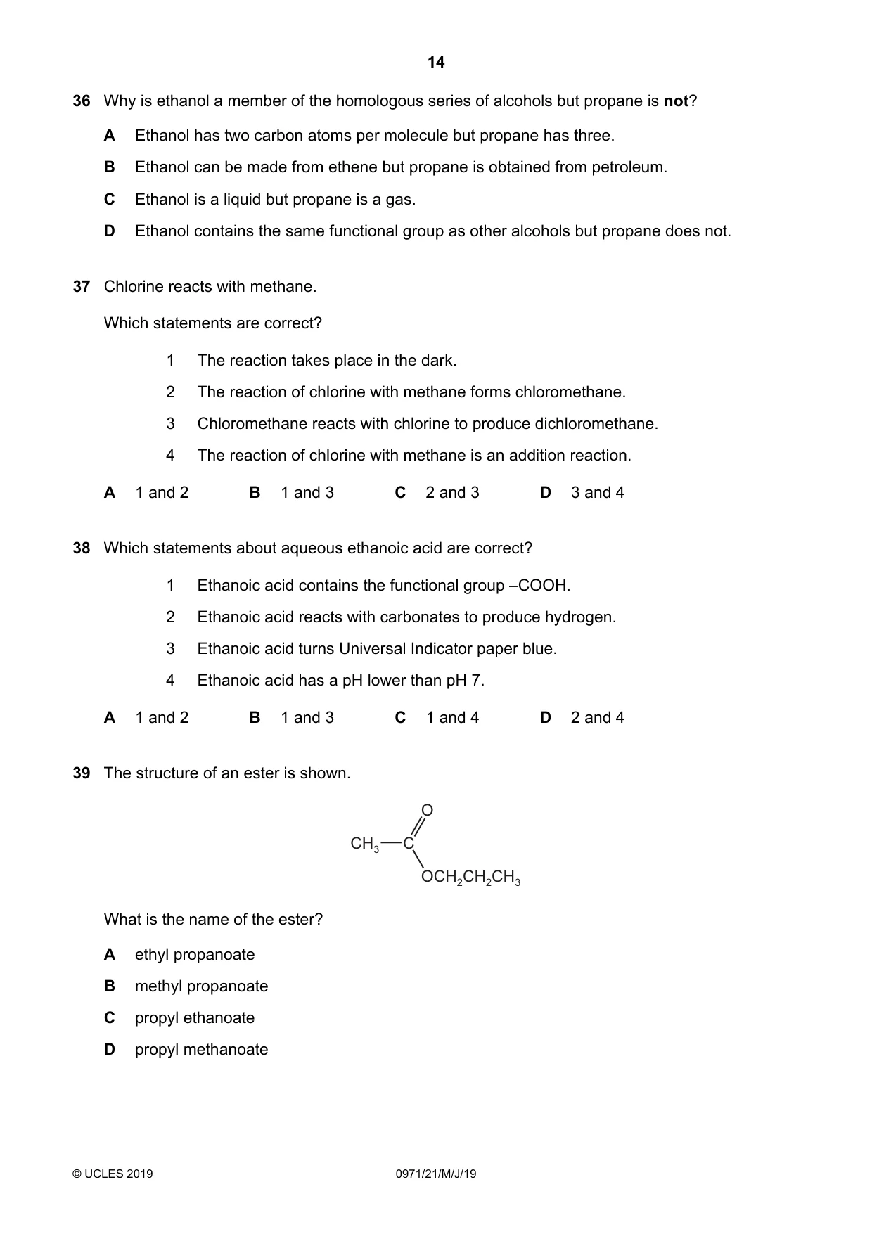 Cambridge IGCSE Chemistry (9-1) 0971 2019 May/June Paper 2 · Variant 1 question paper, page 14 of 16