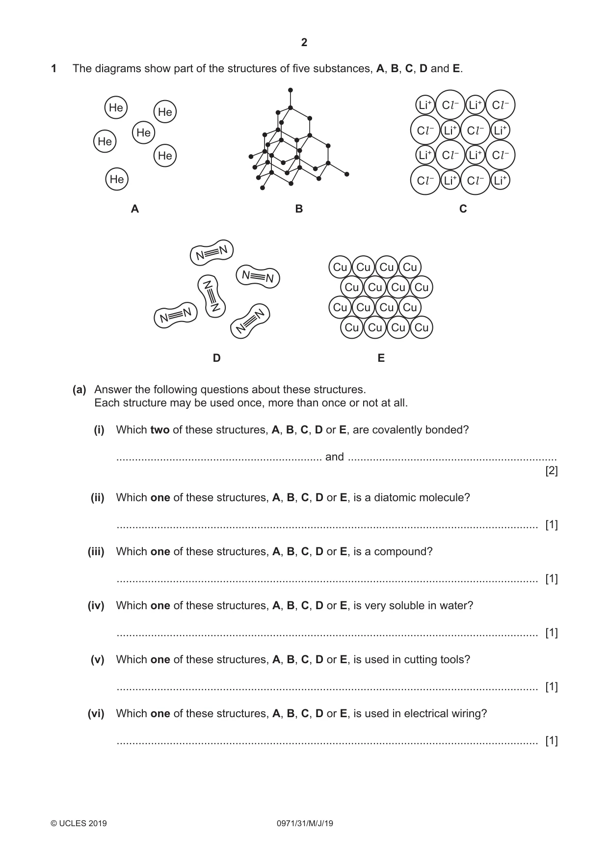 Cambridge IGCSE Chemistry (9-1) 0971 2019 May/June Paper 3 · Variant 1 question paper, page 2 of 20