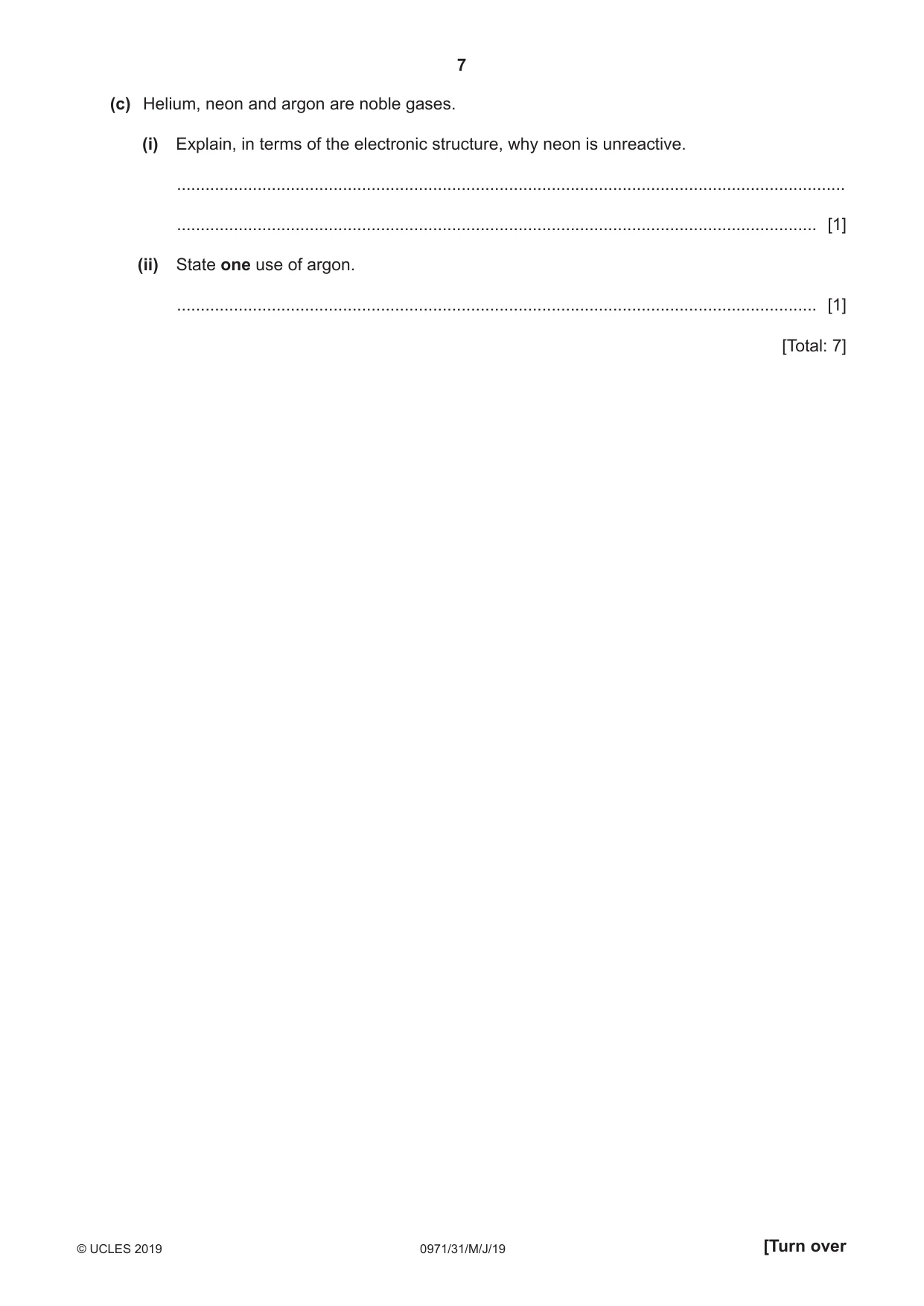 Cambridge IGCSE Chemistry (9-1) 0971 2019 May/June Paper 3 · Variant 1 question paper, page 7 of 20