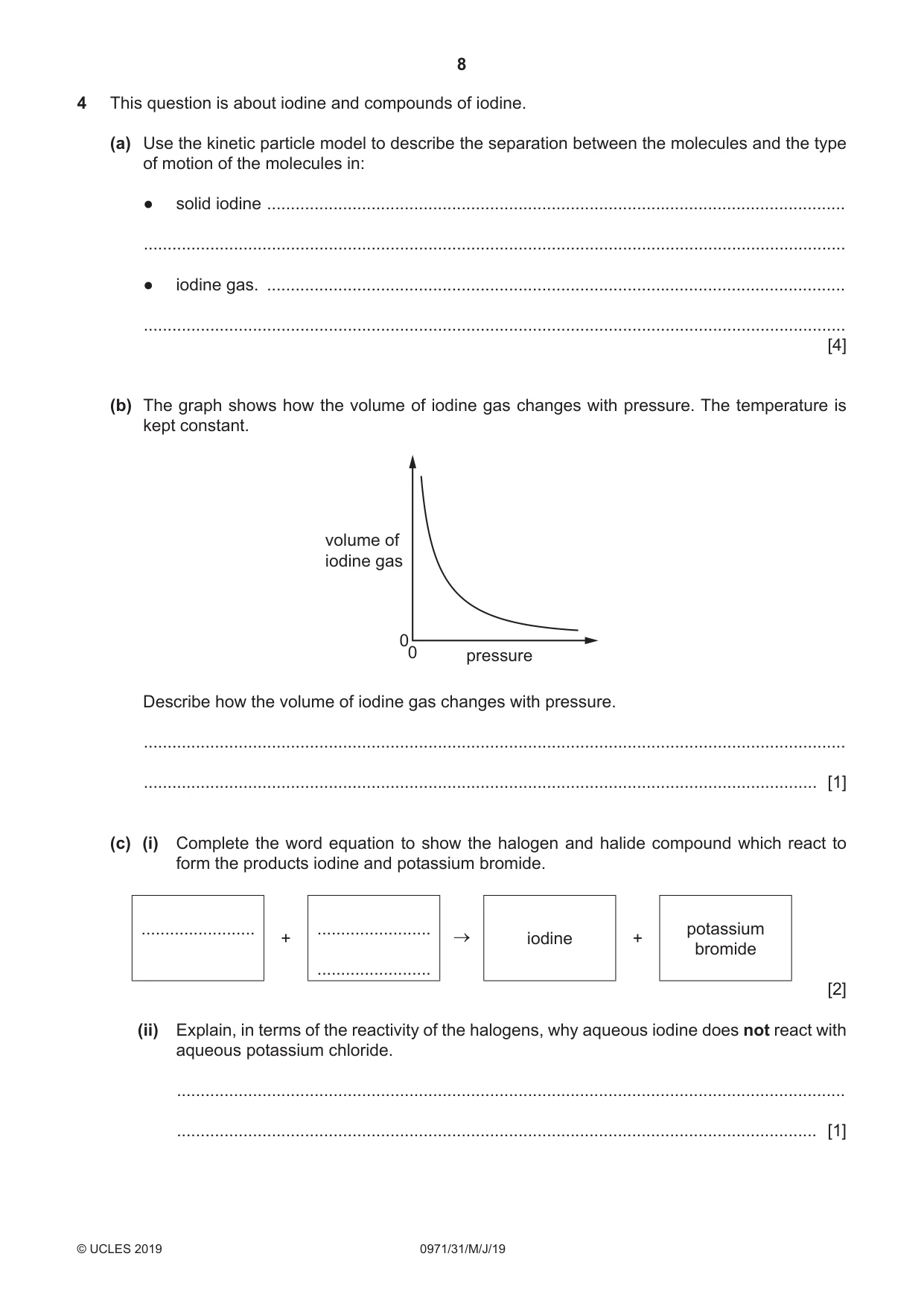 Cambridge IGCSE Chemistry (9-1) 0971 2019 May/June Paper 3 · Variant 1 question paper, page 8 of 20