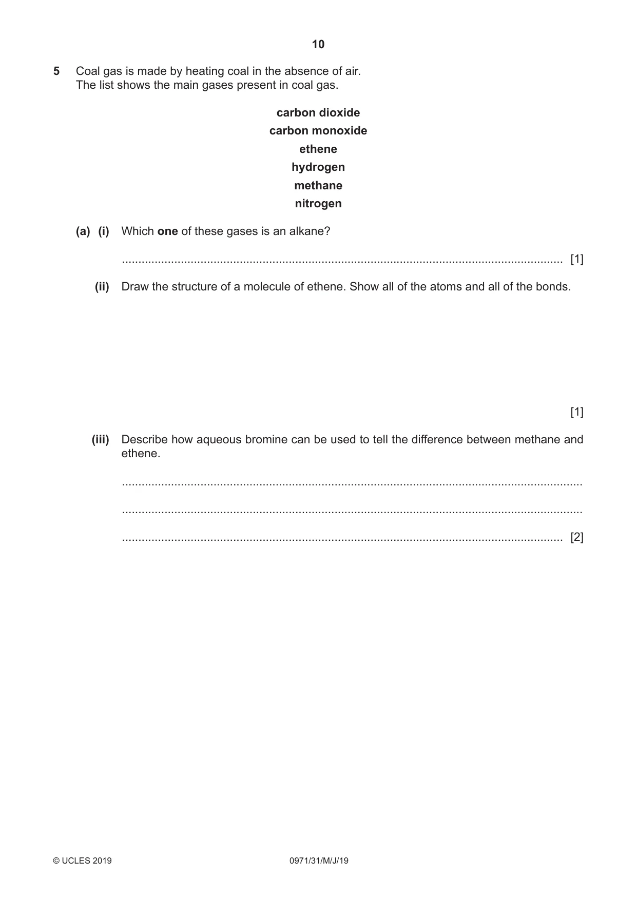 Cambridge IGCSE Chemistry (9-1) 0971 2019 May/June Paper 3 · Variant 1 question paper, page 10 of 20