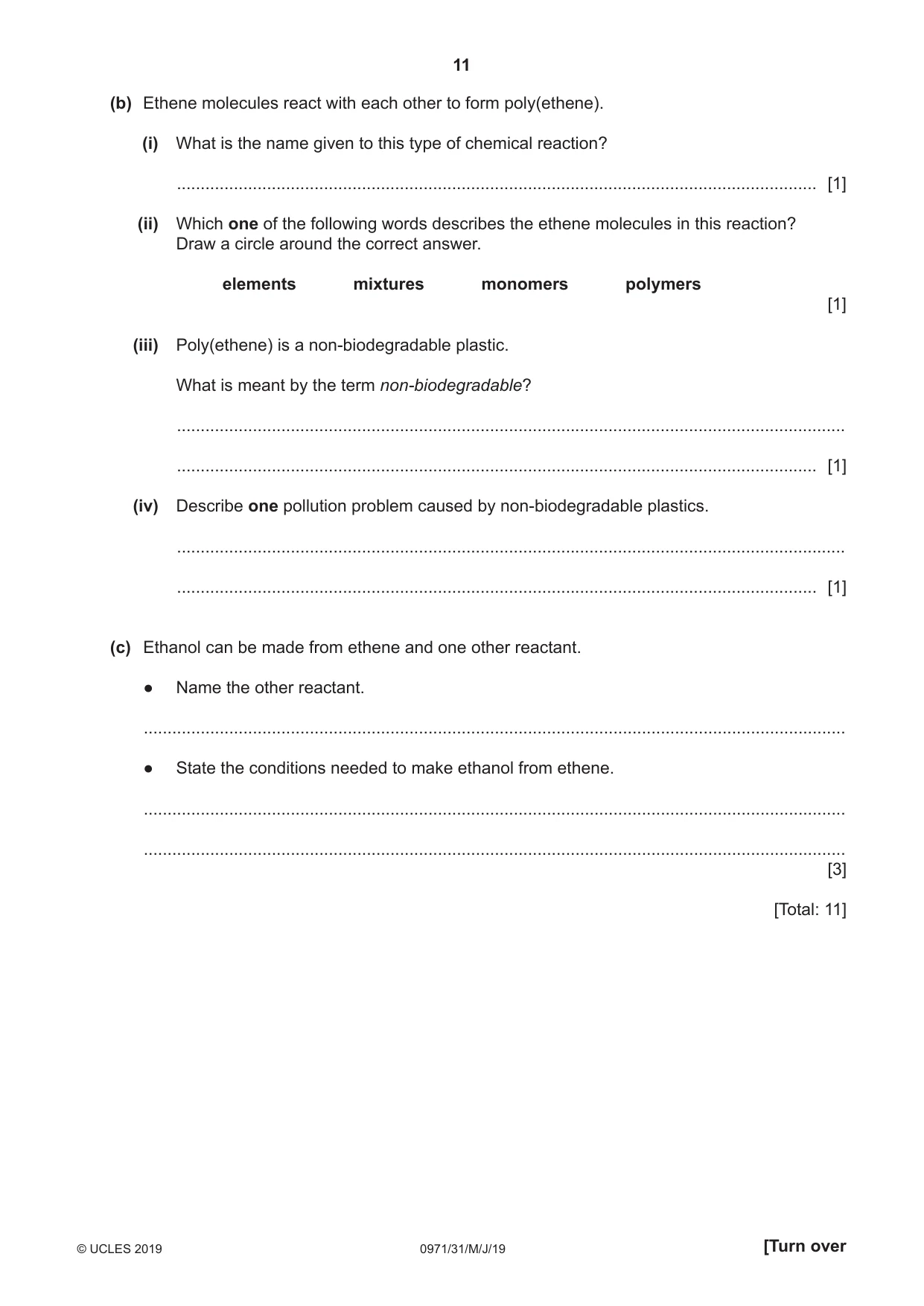 Cambridge IGCSE Chemistry (9-1) 0971 2019 May/June Paper 3 · Variant 1 question paper, page 11 of 20