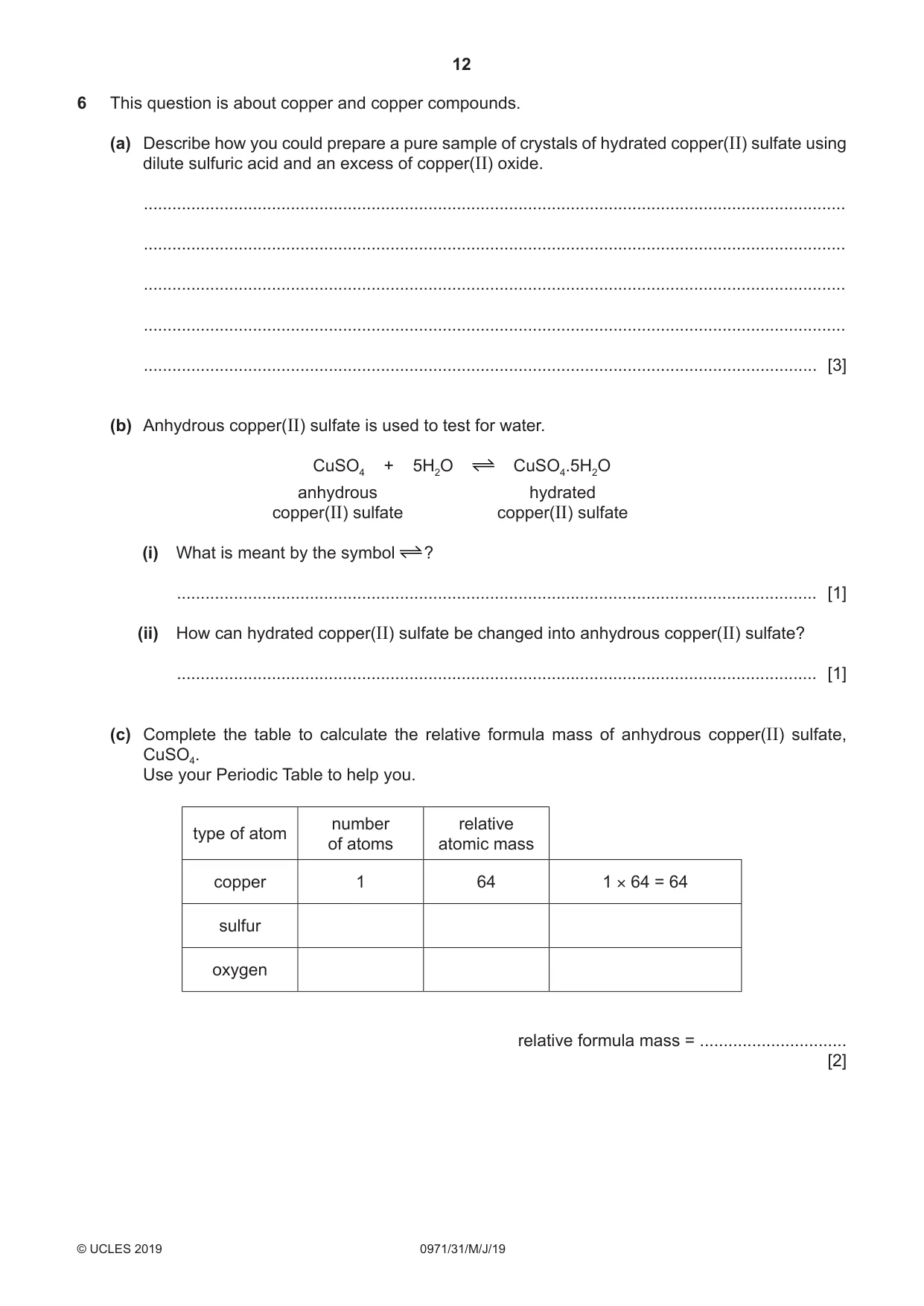 Cambridge IGCSE Chemistry (9-1) 0971 2019 May/June Paper 3 · Variant 1 question paper, page 12 of 20