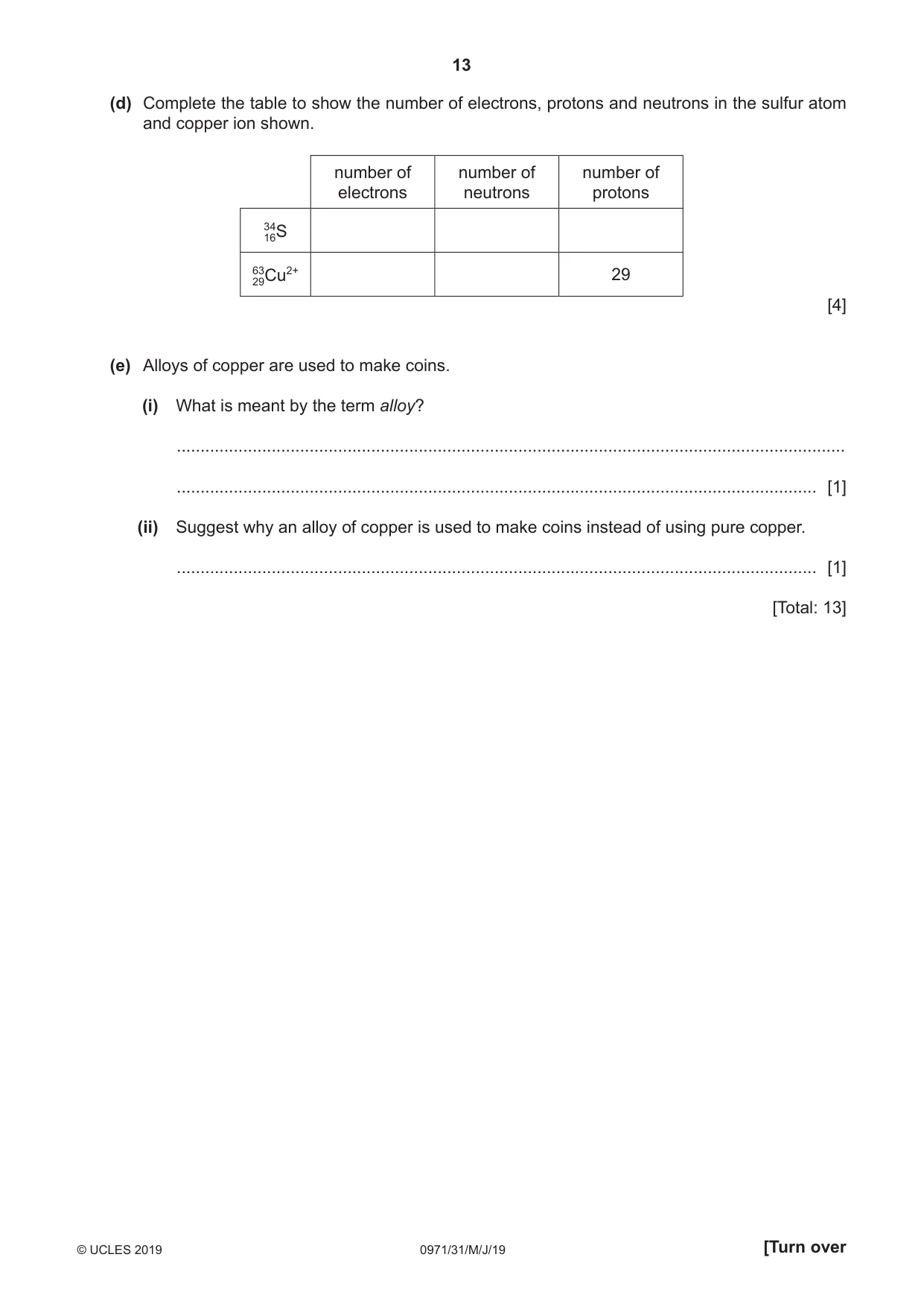 Cambridge IGCSE Chemistry (9-1) 0971 2019 May/June Paper 3 · Variant 1 question paper, page 13 of 20